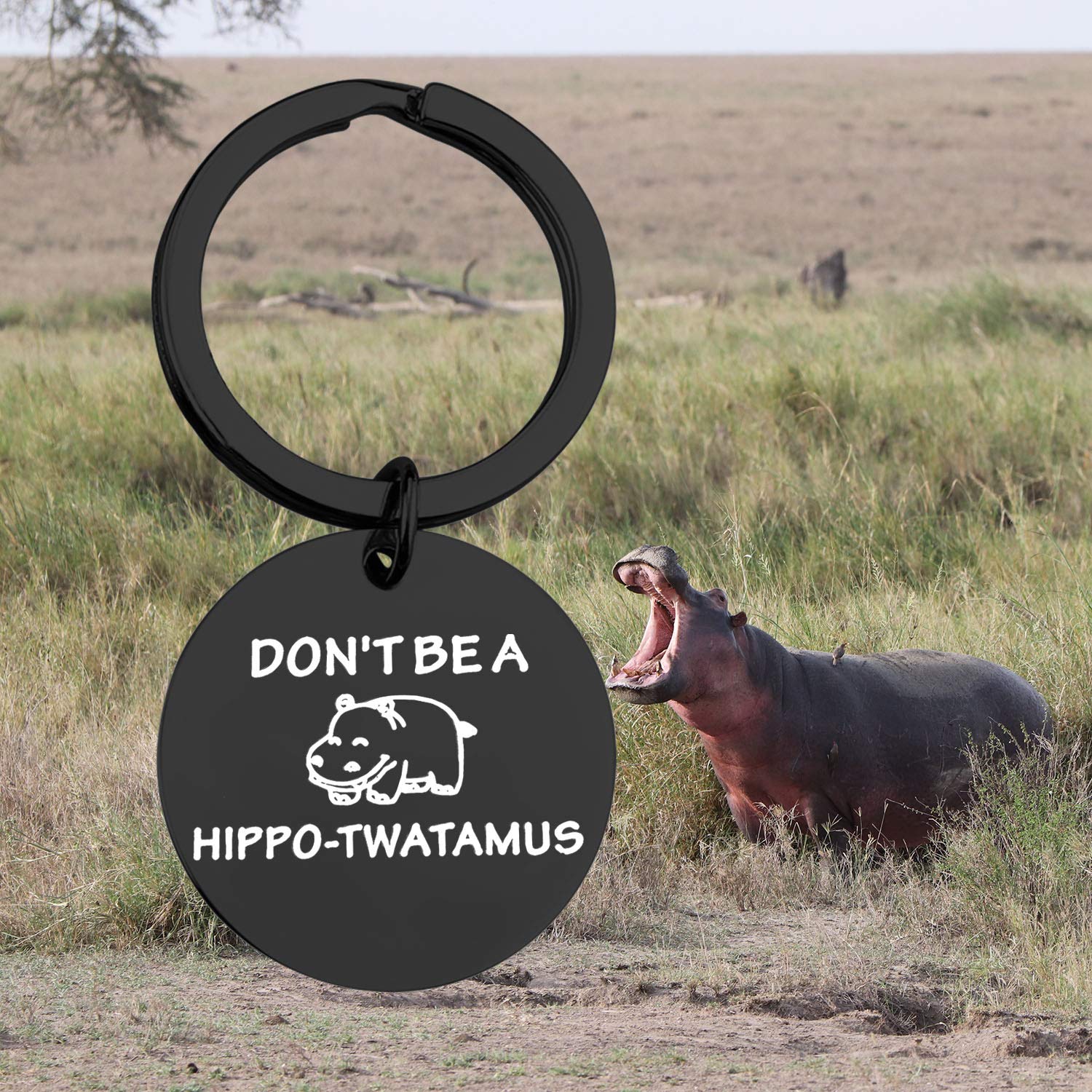 Funny Hippo Keychain - Inspirational 'Don't Be A Hippo-twatamus' Gift for Friends - Cute Animal Keyring for Backpacks, Purses & Gifts