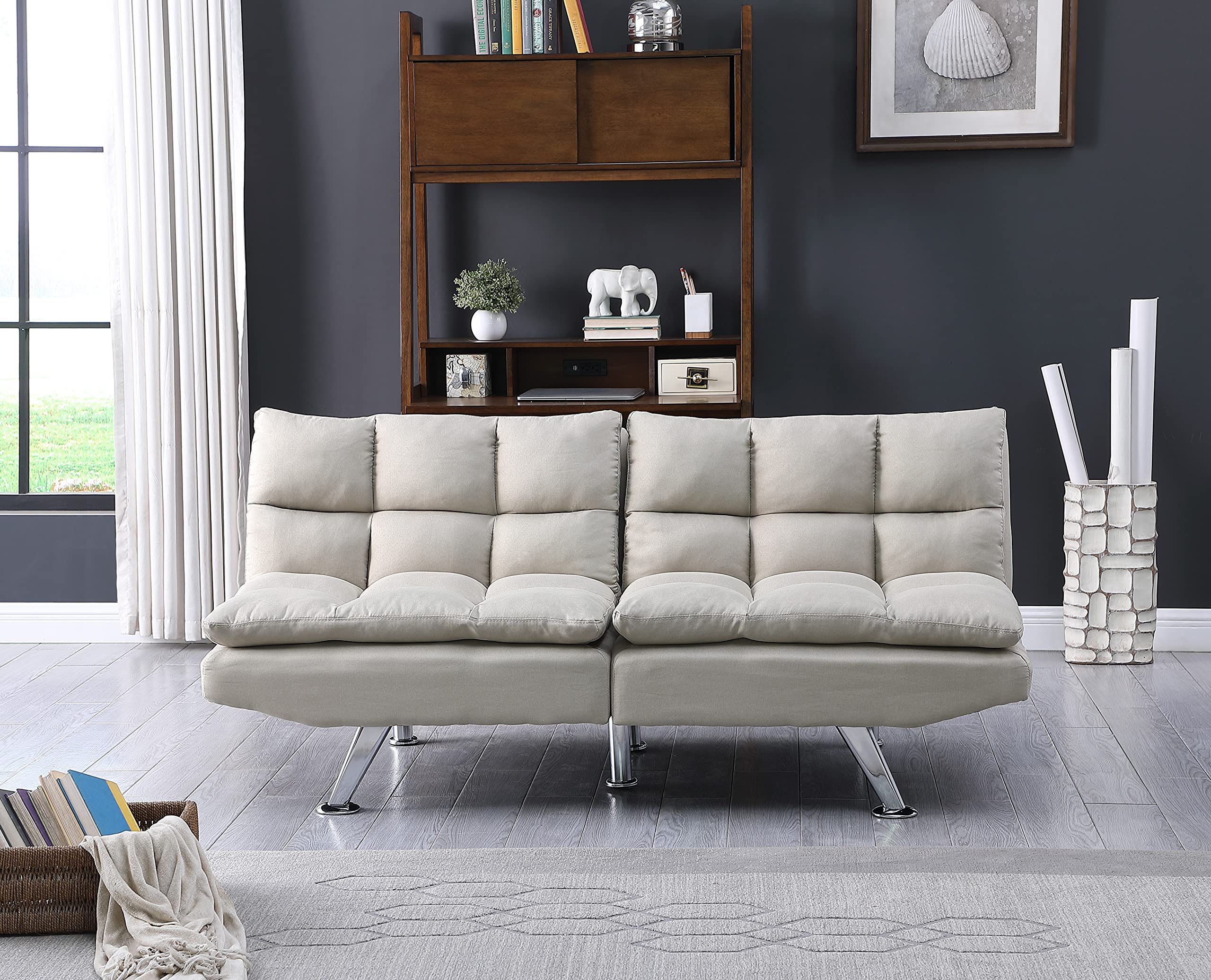 Relaxing FUTON Sofa Bed with Sturdy Metal Chrome Legs - 70