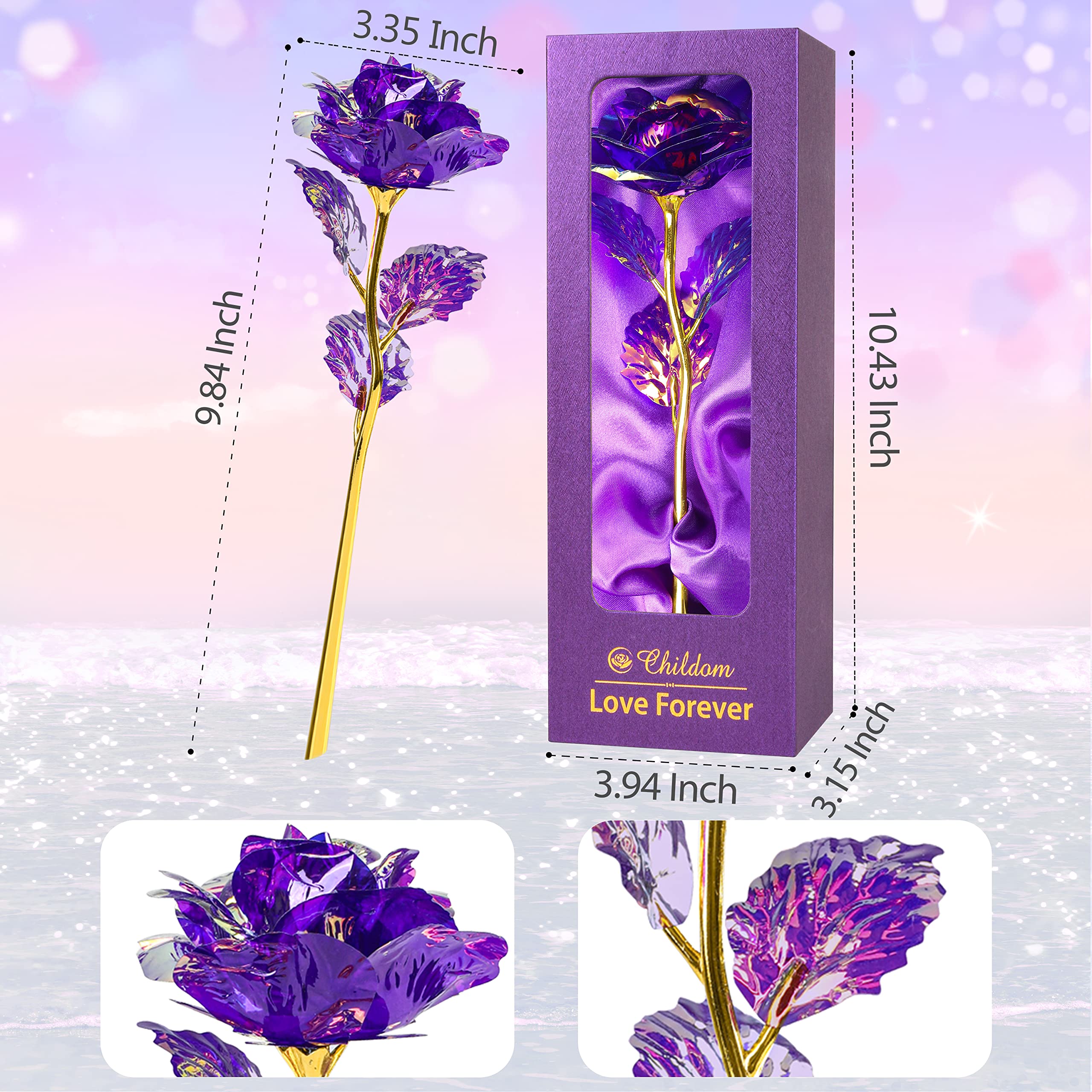 Childom Mother's Day Rose Gifts for Mom - Purple Artificial Rose Flower Gift Set for Women, Wife, Grandma - Perfect Birthday, Anniversary & Valentine's Day Present from Daughter or Son | Home Decor, Table Centerpiece, Romantic Gift Idea