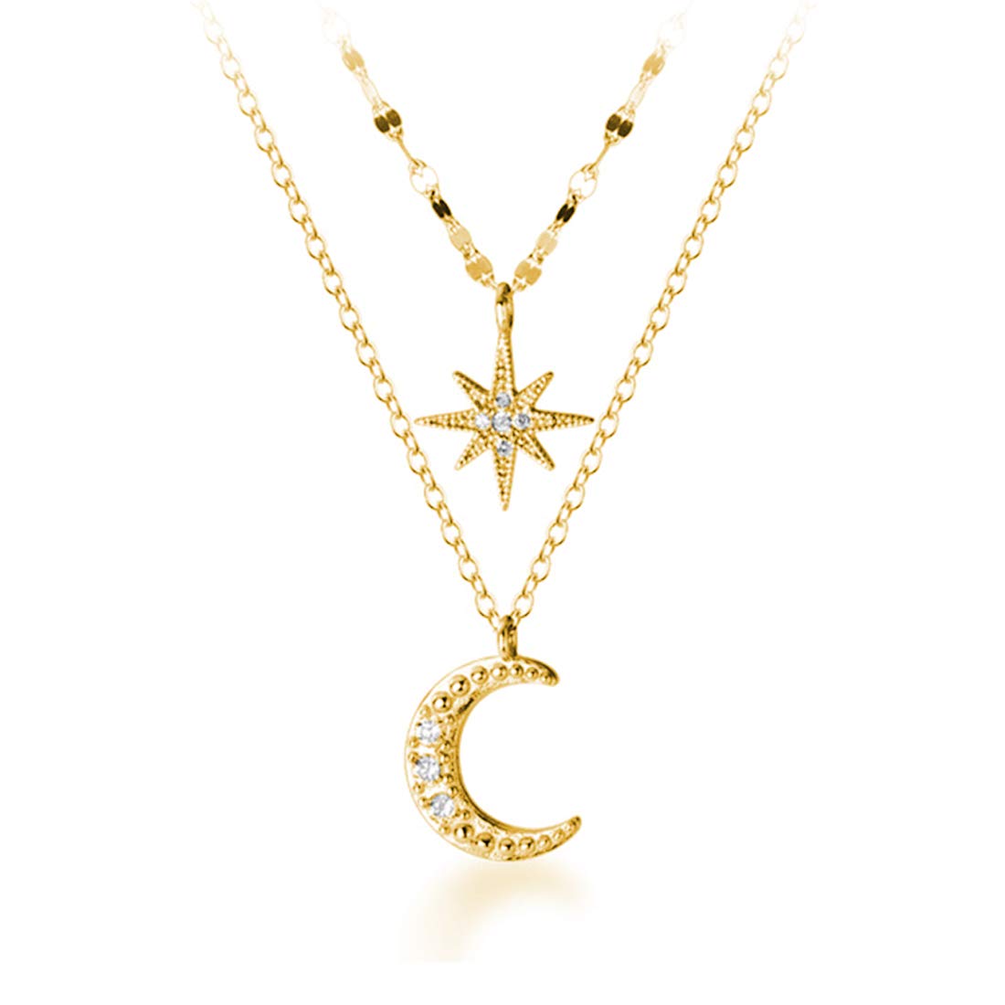 925 Sterling Silver Star Moon Choker Necklace for Women - Dainty Layered Necklace Chain - Perfect for Layering, Gift Giving & Everyday Wear