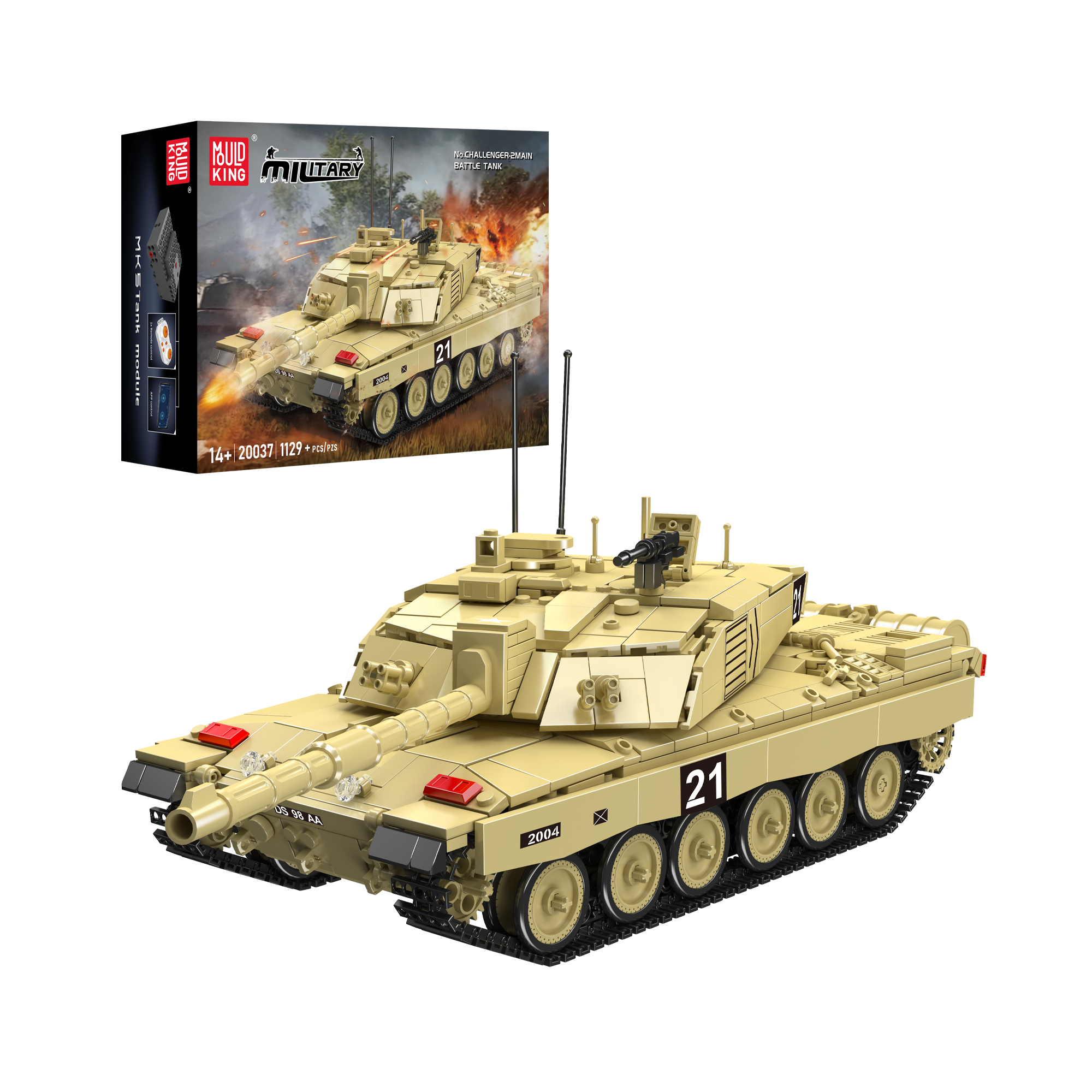 Mould King 20037 Challenger 2 Tank Building Set - 1,129 Piece Military Model Kit for Adults & Teens | STEM Toy for Tank Enthusiasts | Perfect for Collectors, DIY Projects & Battle Display Scenes