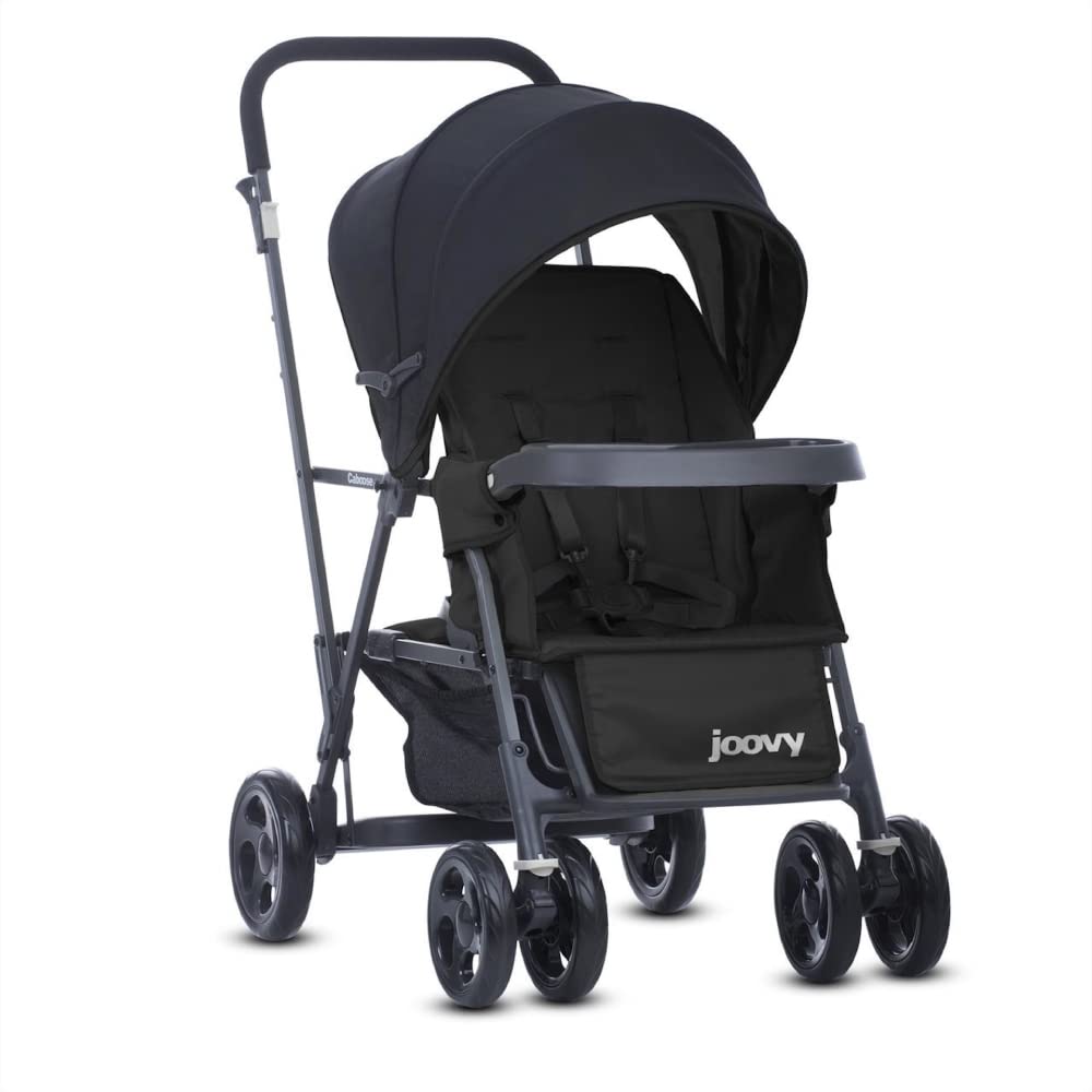 Joovy Caboose Sit and Stand Double Stroller - Black | 3-Way Reclining Seats, Rear Bench & Standing Platform | Universal Car Seat Adapter | Perfect for Twins, Siblings or Toddlers | Ideal for Shopping, Park Outings & Family Walks