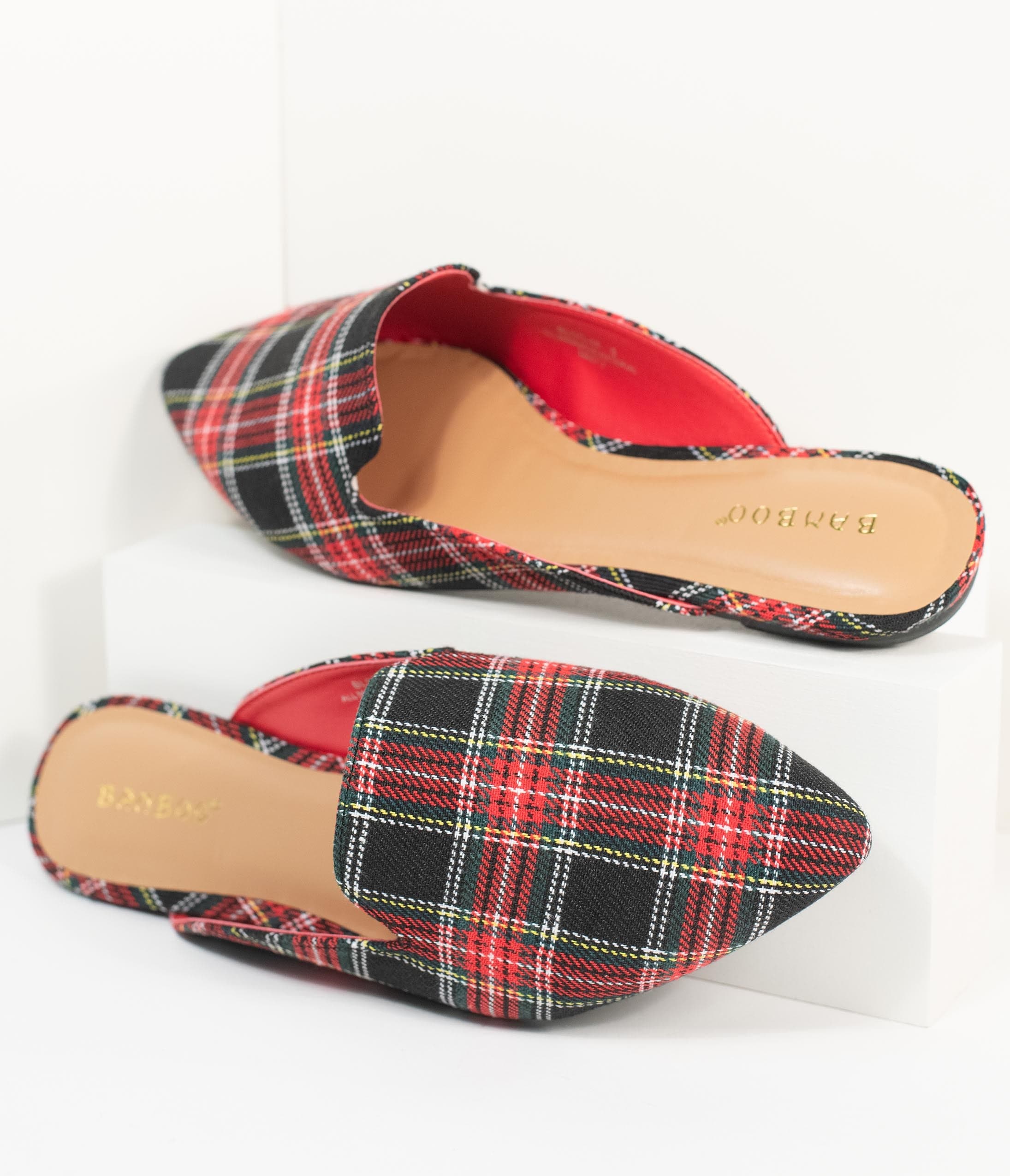 Red & Black Plaid Fabric Mules - Cozy House Slippers for Women & Men | Perfect for Indoor Comfort, Lounge Wear & Winter Warmth