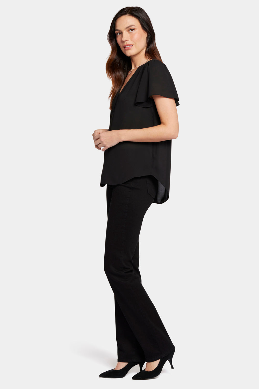 Elegant Flounce Sleeve Blouse for Women - Black Flowy Top for Office, Party & Date Night Outfits