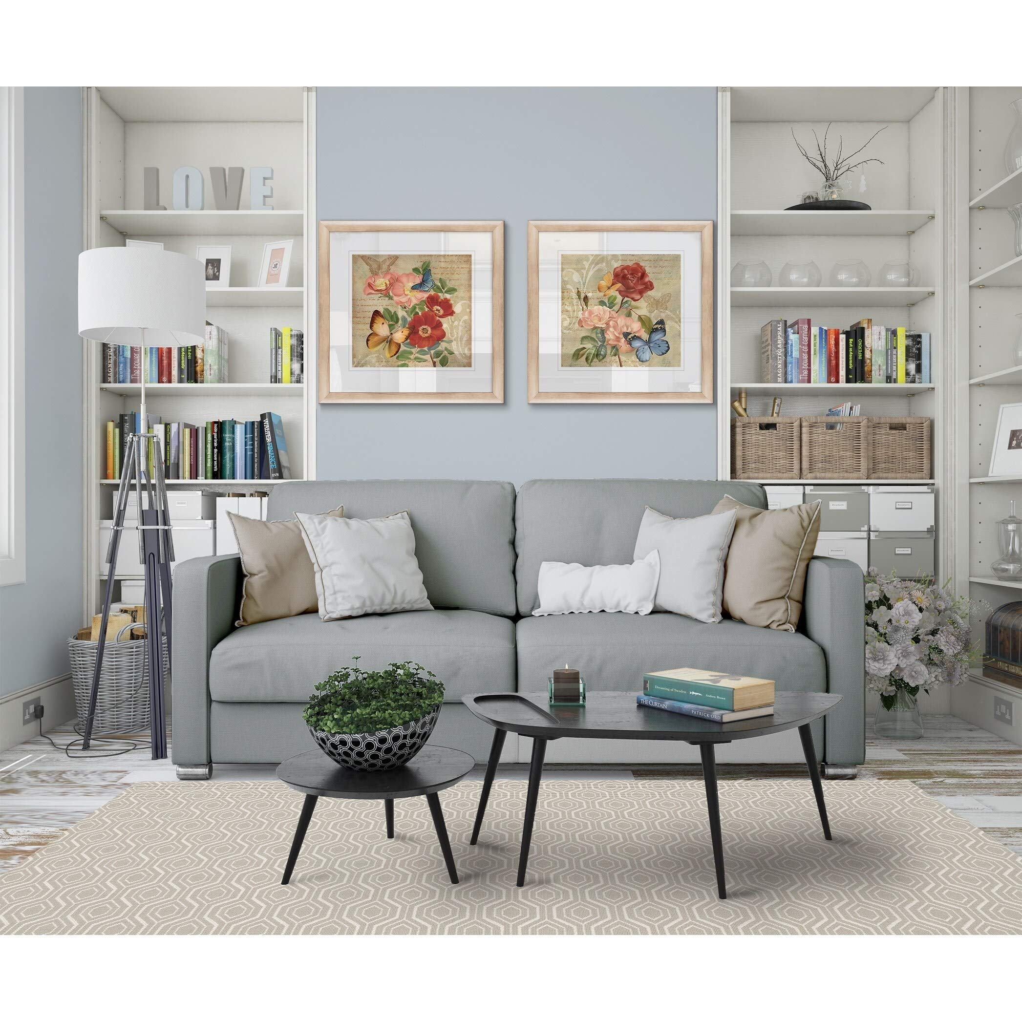 WEXFORD HOME Butterfly Botanical Framed Wall Art Set - Nature Inspired Decor for Living Room, Bedroom & Office