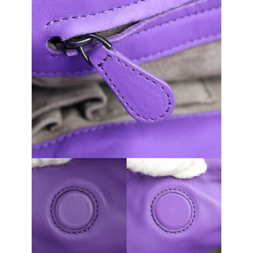 Bottega Veneta X25041701 Purple Lamb Leather Braided Handbag - Premium Condition | Luxury Women's Purse for Evening Parties & Special Occasions