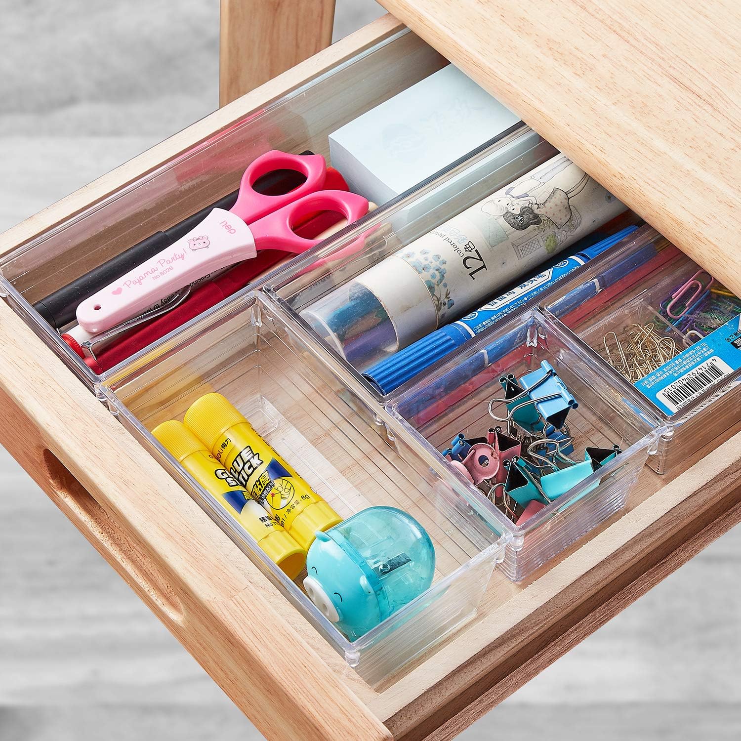 14-Piece Clear Plastic Drawer Organizer Set - 4-Size Stackable Storage Trays for Makeup, Jewelry, Kitchen Utensils & Office Supplies | Perfect for Bedroom, Bathroom & Desk Organization