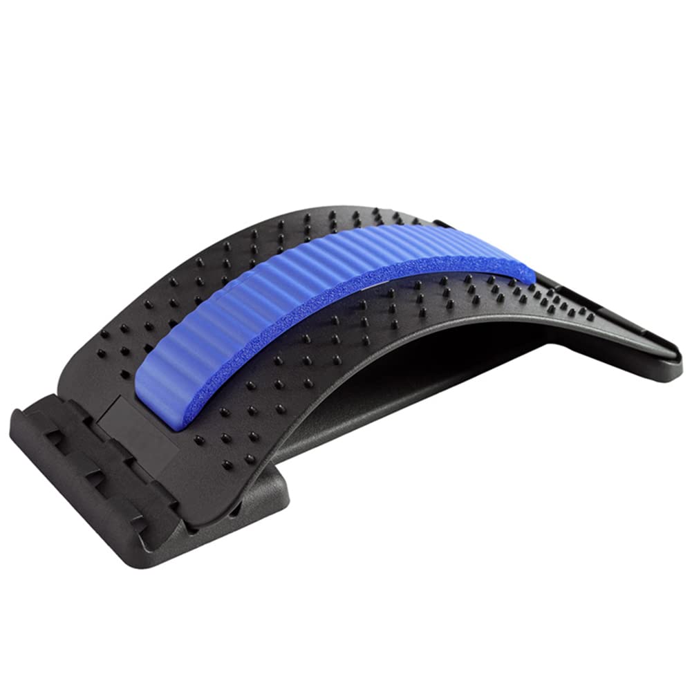 Back Stretching Device & Massager - Adjustable Lumbar Support for Bed, Chair & Car - Spinal Decompression Stretcher for Upper & Lower Back Pain Relief (Blue) | Perfect for Office Workers, Drivers & Home Use