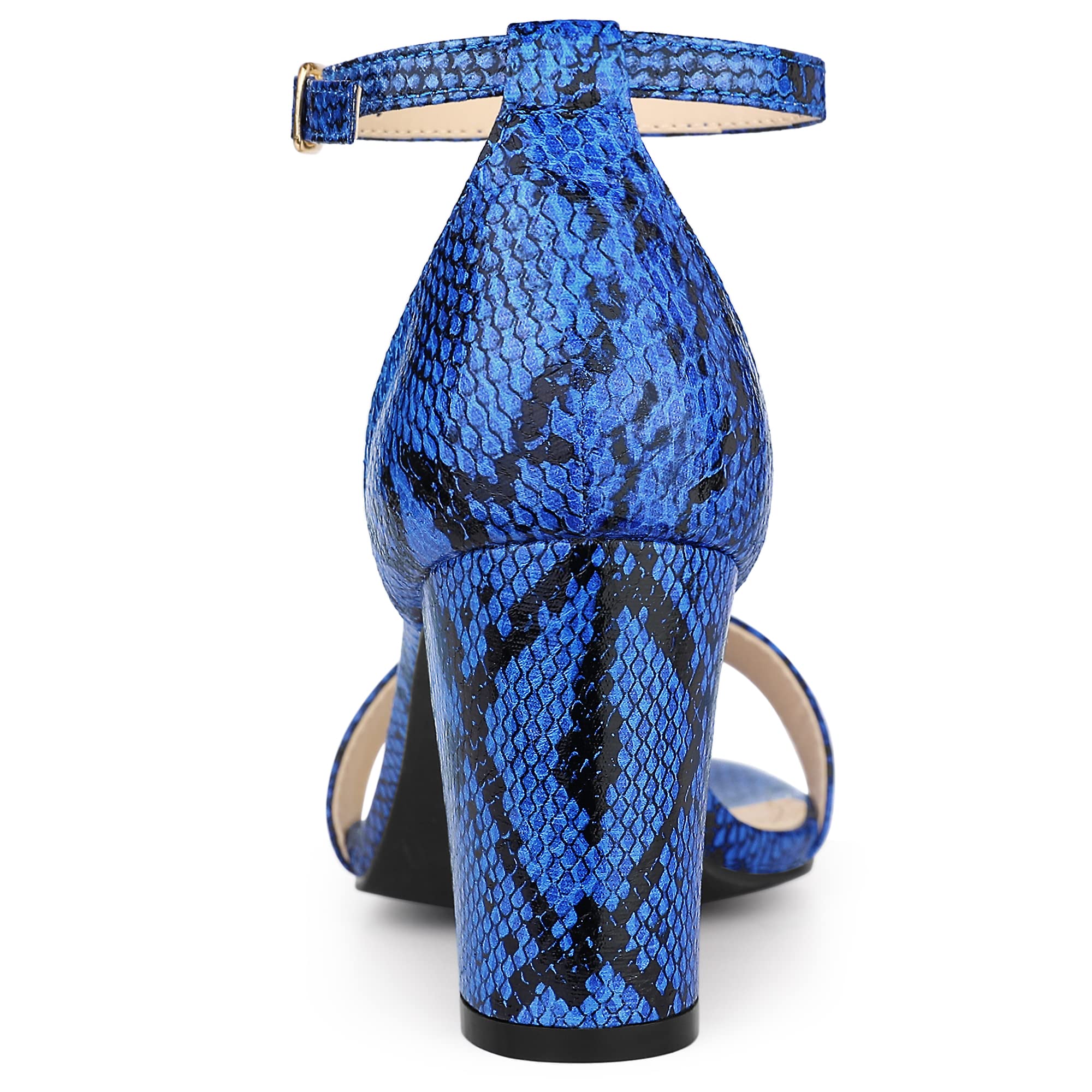 Allegra K Women's Snakeskin Chunky Heel Ankle Strap Sandals - Stylish Party & Evening Wear for Women