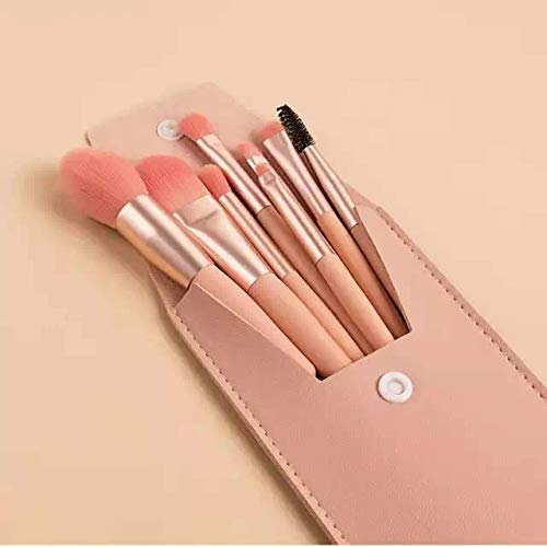 Premium 8-Piece Golden Orange Makeup Brush Set - Foundation, Powder, Eyebrow, Eyeliner, Blush & Concealer Brushes for Women | Professional Cosmetic Brush Kit with Travel Pouch | Perfect for Everyday Makeup & Travel Beauty Essentials