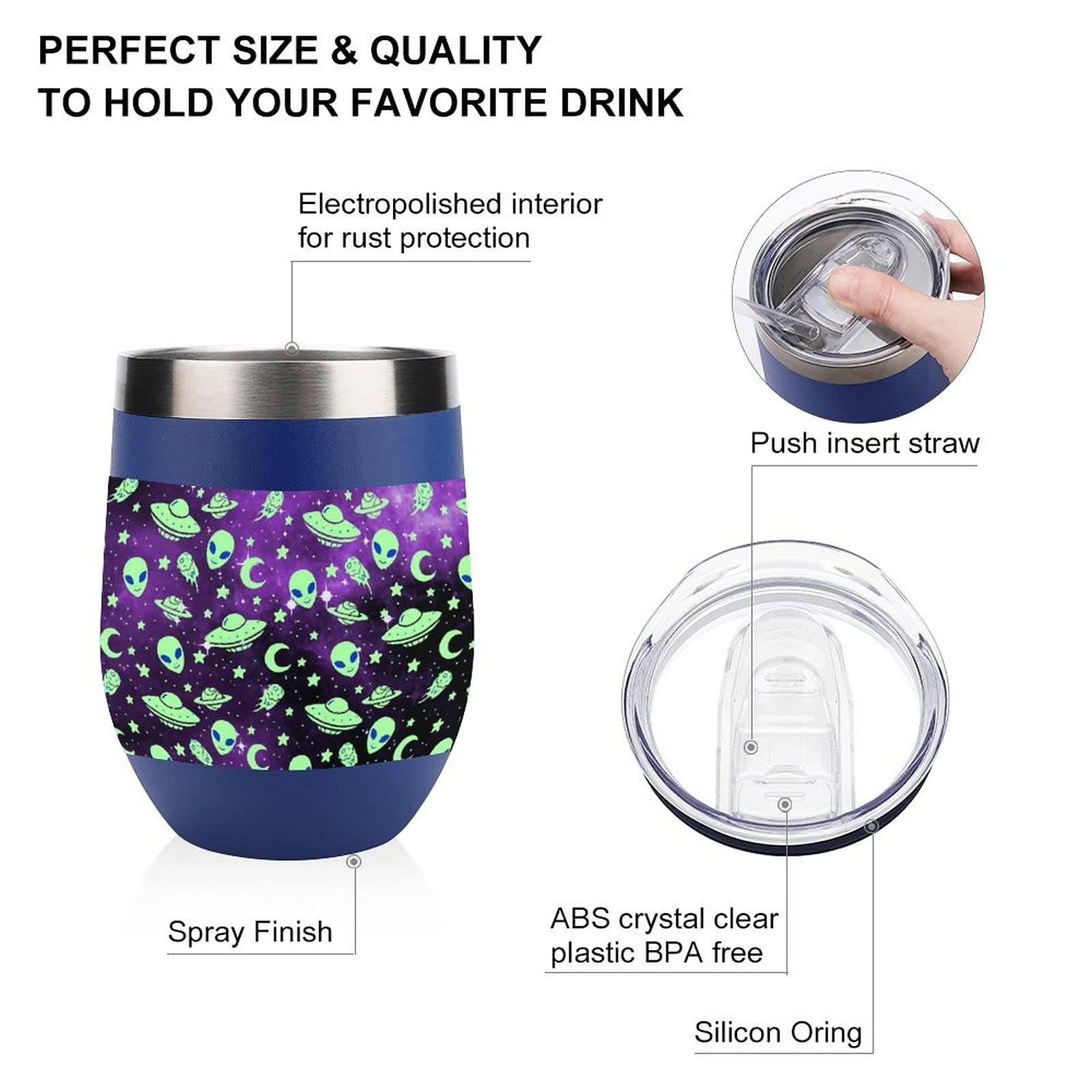 Galaxy Alien Vacuum Insulated Wine Tumbler - Stainless Steel Travel Cup for Coffee & Wine On-the-Go