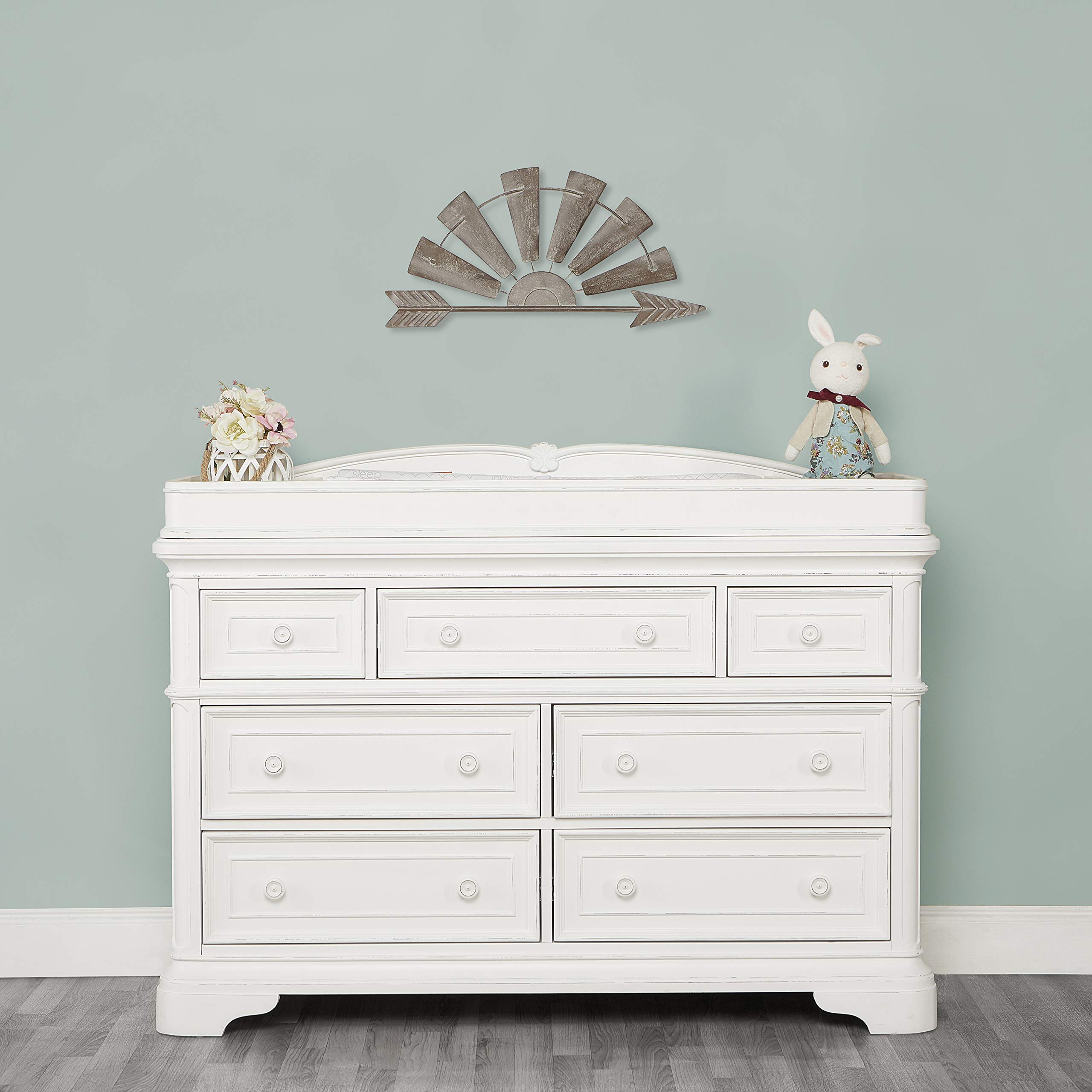 Evolur Signature Westbury Double Dresser in Aged White - Modern Nursery Dresser with 6 Drawers for Baby Clothes Storage | Perfect for Kids' Room Organization & Nursery Decor