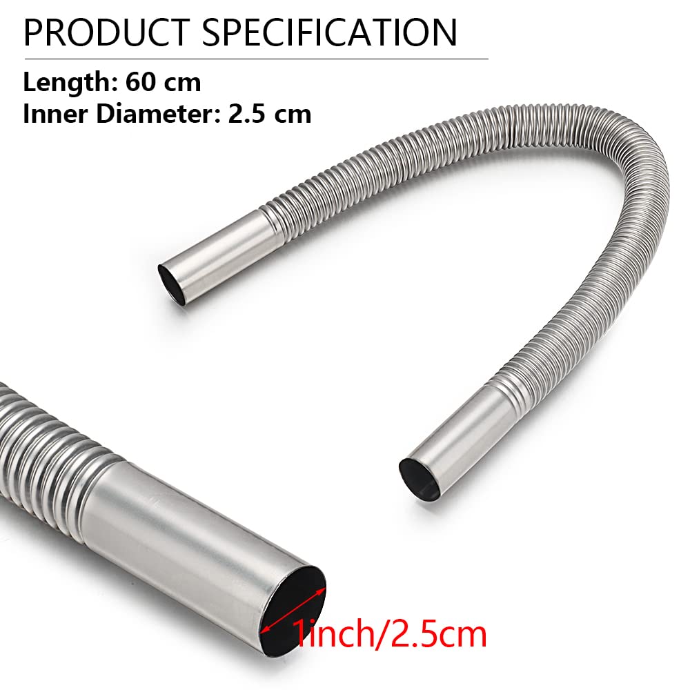 2.5CM/1in Inner Diameter Stainless Steel Parking Air Heater Exhaust Pipe - Diesel & Gas Vent Hose (60cm) - Perfect for Truck, RV, and Marine Heating Systems