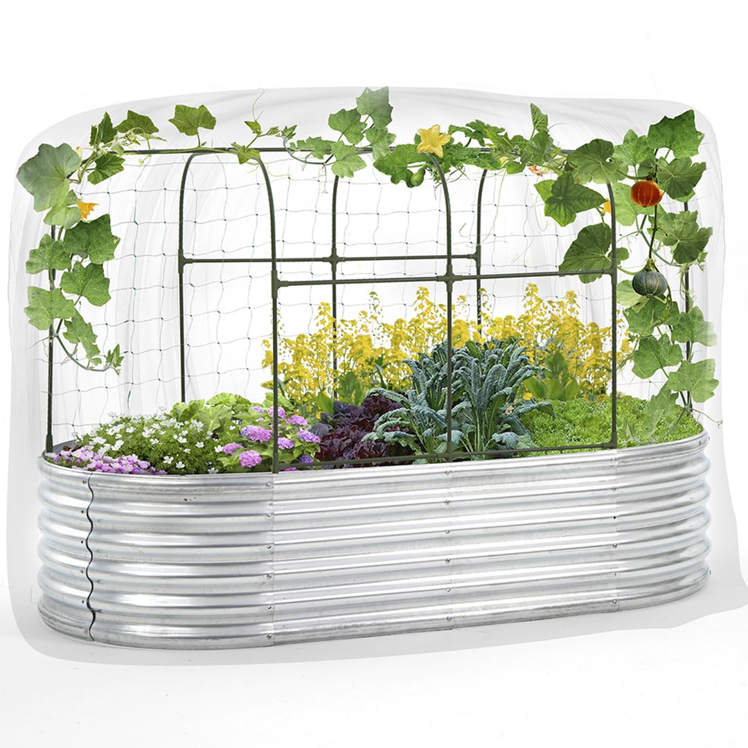 5x2x1.4ft Galvanized Steel Raised Garden Bed with 4-Piece Plant Protection Covers - Garden Netting, Shade Cloth, Frost Cover & Greenhouse Cover - Protects Plants from Predators, Sun & Frost - Perfect for Vegetables, Flowers & Climbing Plants (Black) - Ideal for Backyard Gardening, Urban Farming & Organic Vegetable Growing