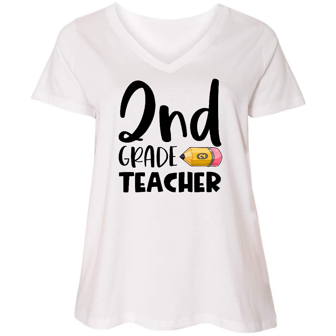 Inktastic Second Grade Teacher Pencil Design Women's Plus Size V-Neck T-Shirt - Cute Teacher Appreciation Gift for Educators, Back to School Outfit