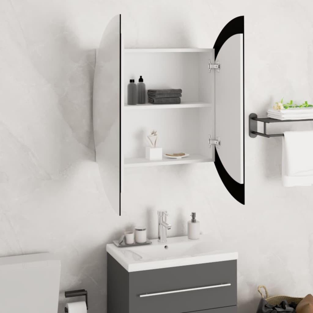 Modern White LED Bathroom Cabinet with Round Mirror - 21.3