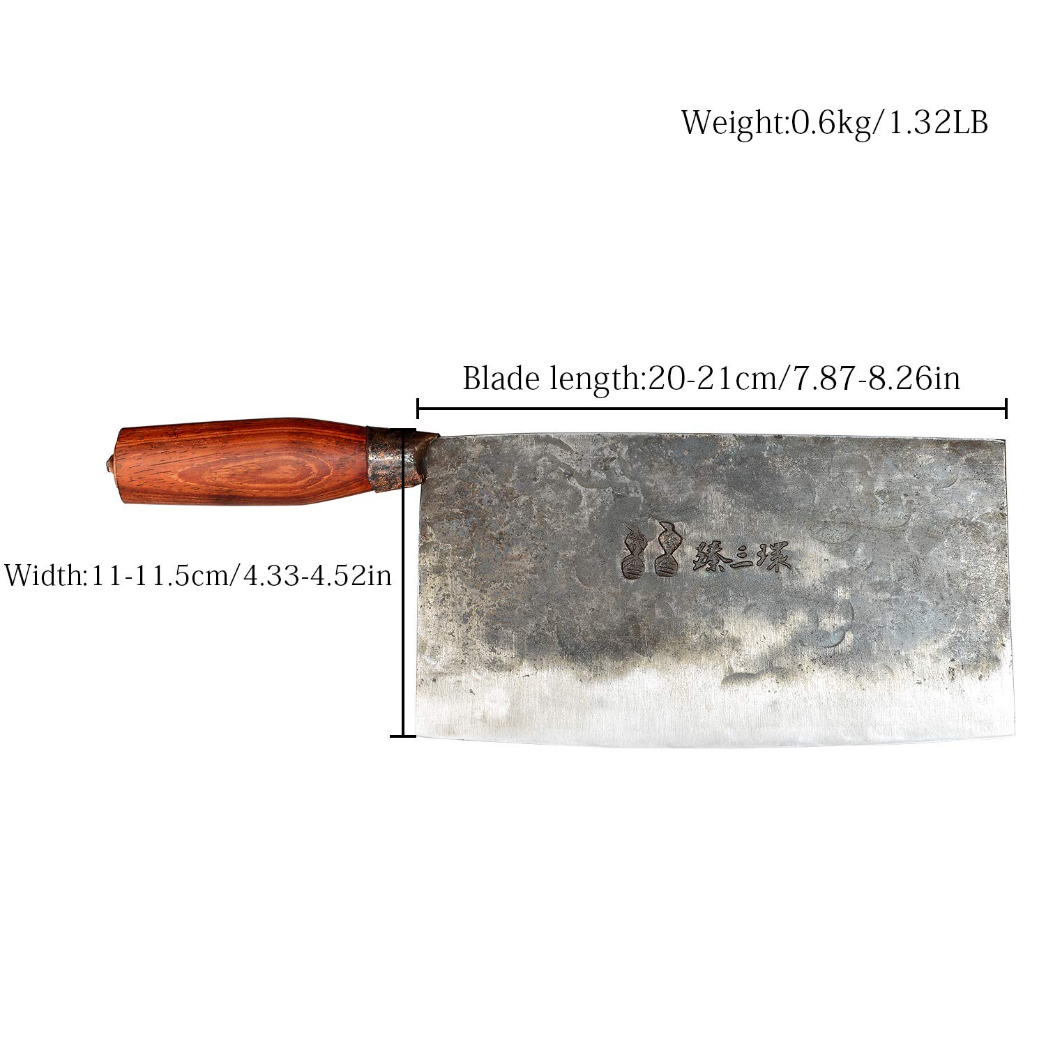 ZhenSanHuan Hand-Forged Carbon Steel Chinese Chef Knife - Professional Hand-Hammered Cleaver for Chopping, Slicing, Dicing - Perfect for Home Kitchen, Restaurant & BBQ Use