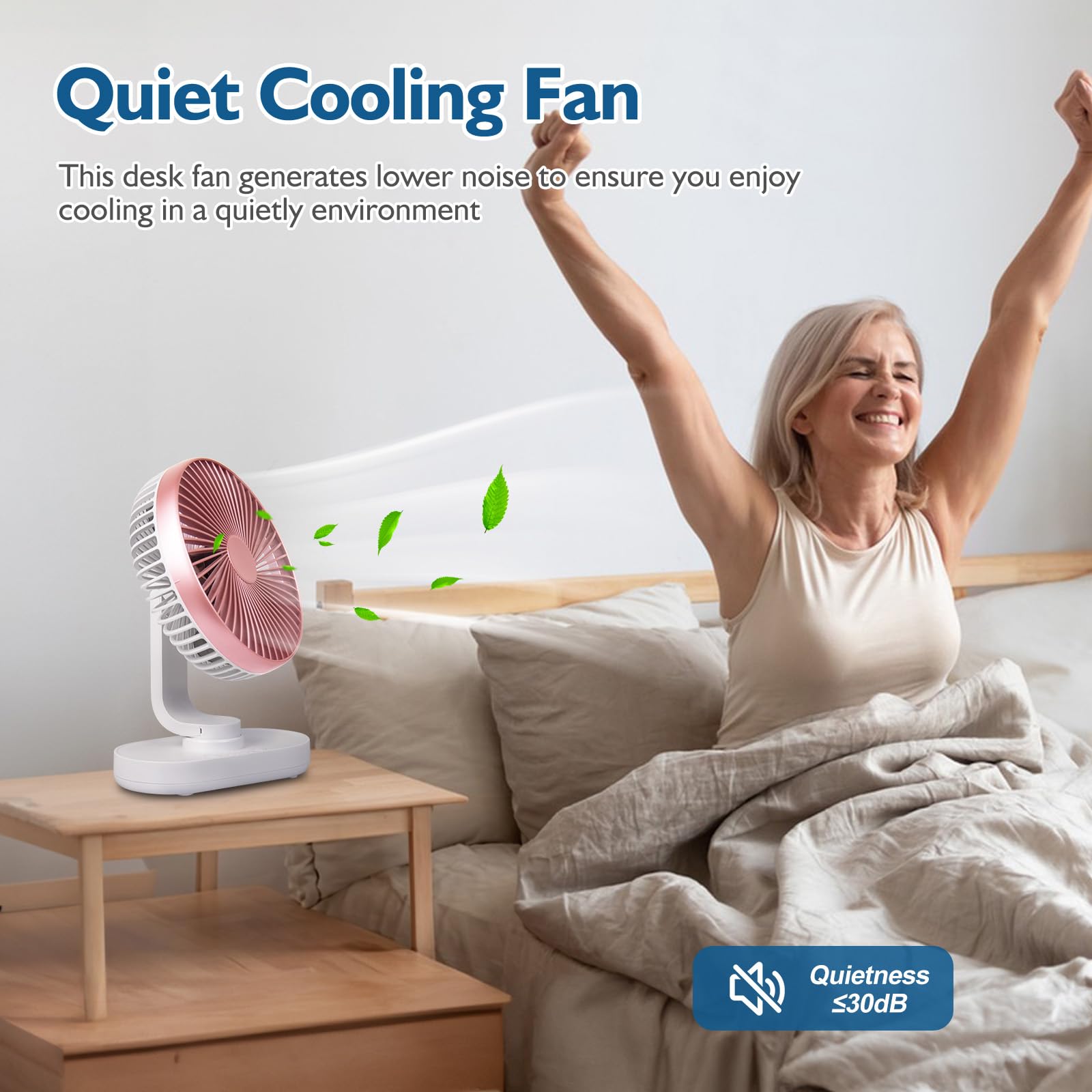 CONBOLA Small Desk Fan for Bedroom & Office - 4000mAh Rechargeable Battery Operated Fan with 90° Vertical & 120° Oscillation - 4 Speed Quiet Air Circulator for Home, Dorm, Office & Travel - Pink Portable Table Fan for Cooling & Airflow
