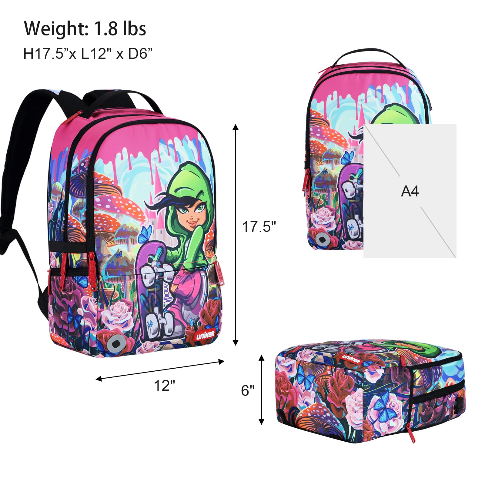 UNIKER Stylish Laptop Backpack for Women & Girls - USB Charging Port, Water Resistant, Fits 15.6 Inch Laptop - Graffiti Design School Backpack, Travel & Skateboard Friendly - Perfect for Work, College & Daily Commute