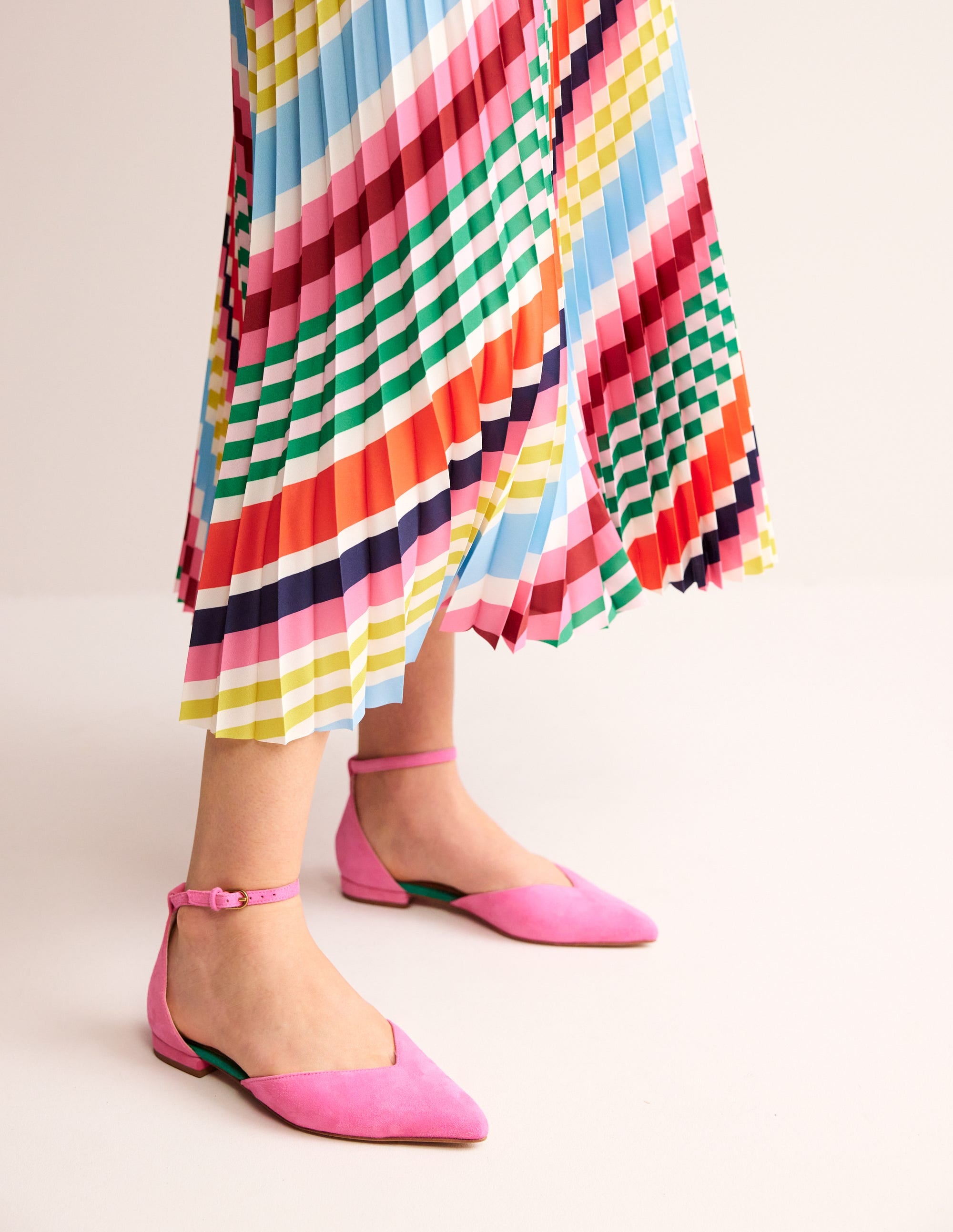 Pink Suede Ankle Strap Pointed Toe Ballet Flats for Women - Perfect for Festivals, Parties & Everyday Wear