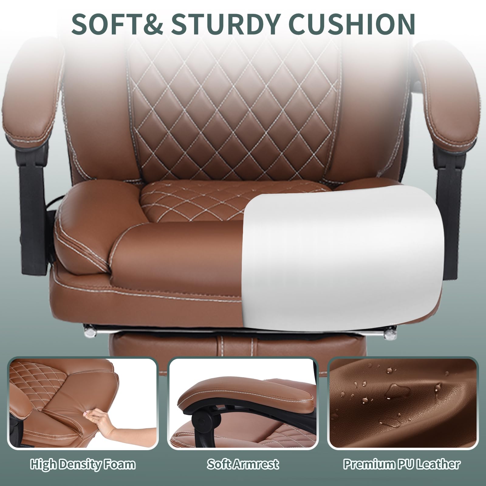 Big and Tall Ergonomic Office Chair with Footrest - High Back Reclining Leather Computer Gaming Chair with Lumbar Support for Home & Office (Brown) | Perfect for Long Work Hours, Gaming Sessions & Remote Work Comfort