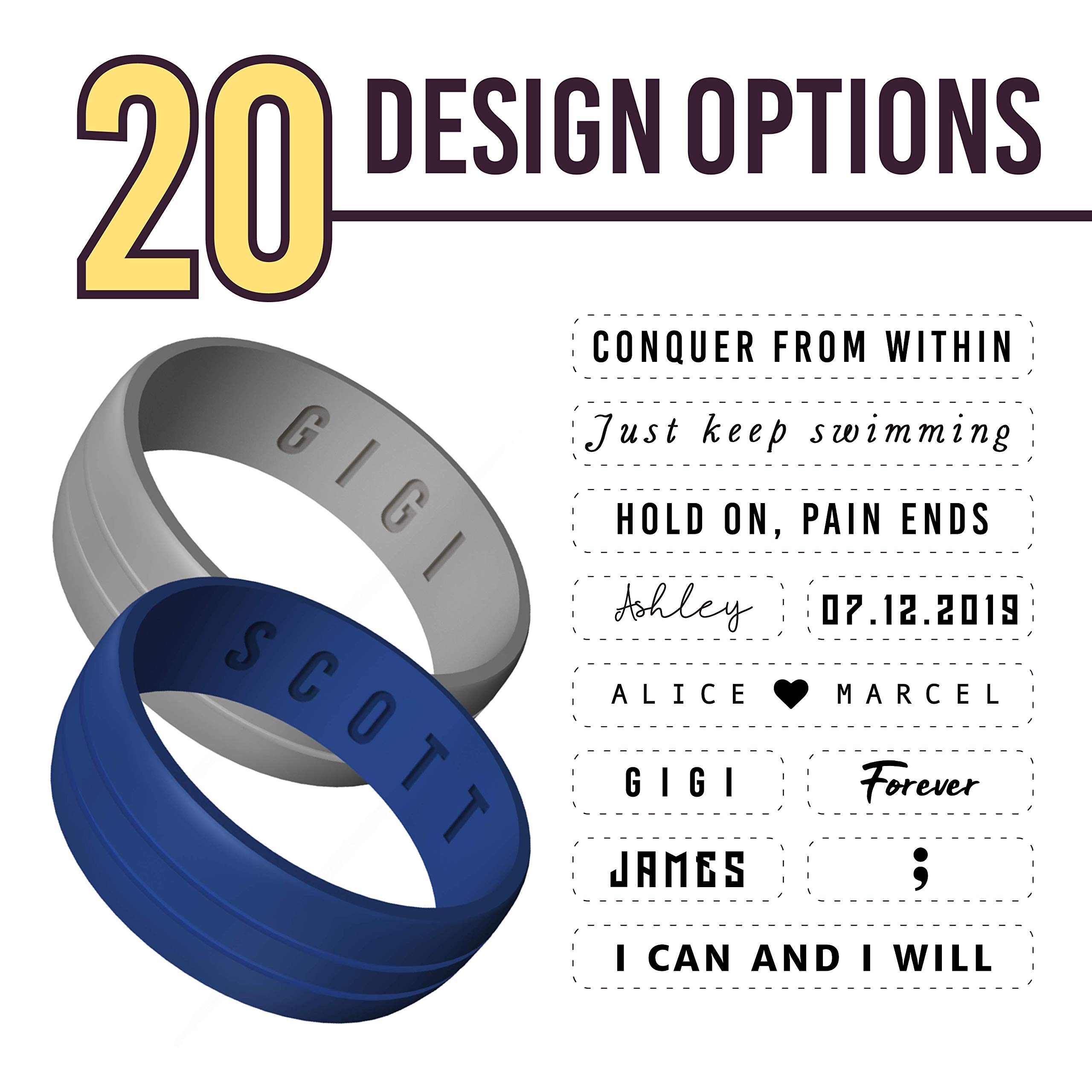 Custom Engraved Silicone Wedding Bands for Men & Women - Personalized Rubber Engagement Rings for Couples - Perfect for Active Lifestyles, Gym Workouts, Travel & Outdoor Adventures