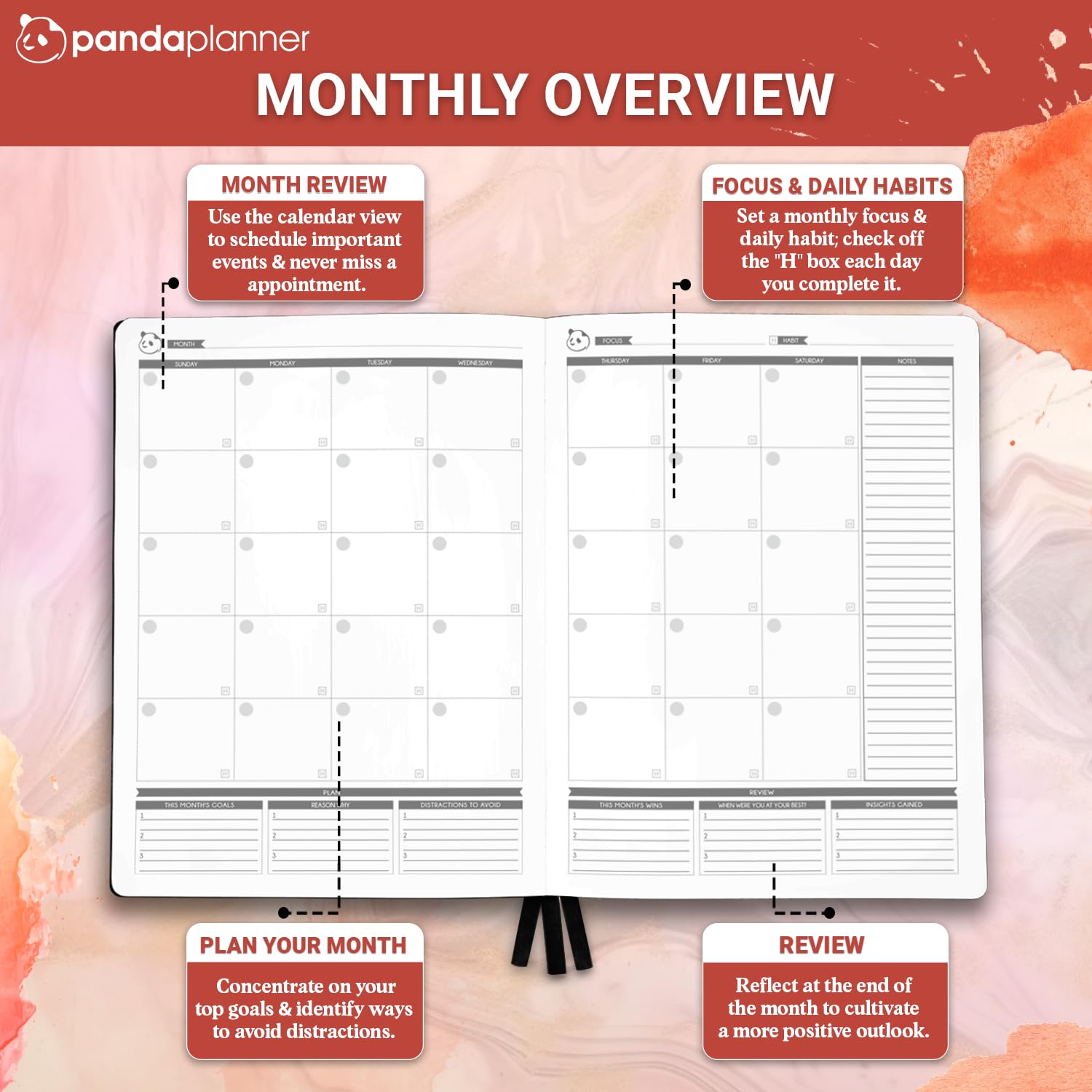 Panda Planner Pro 2025 Undated Daily Planner with Hourly Schedule - 8.5
