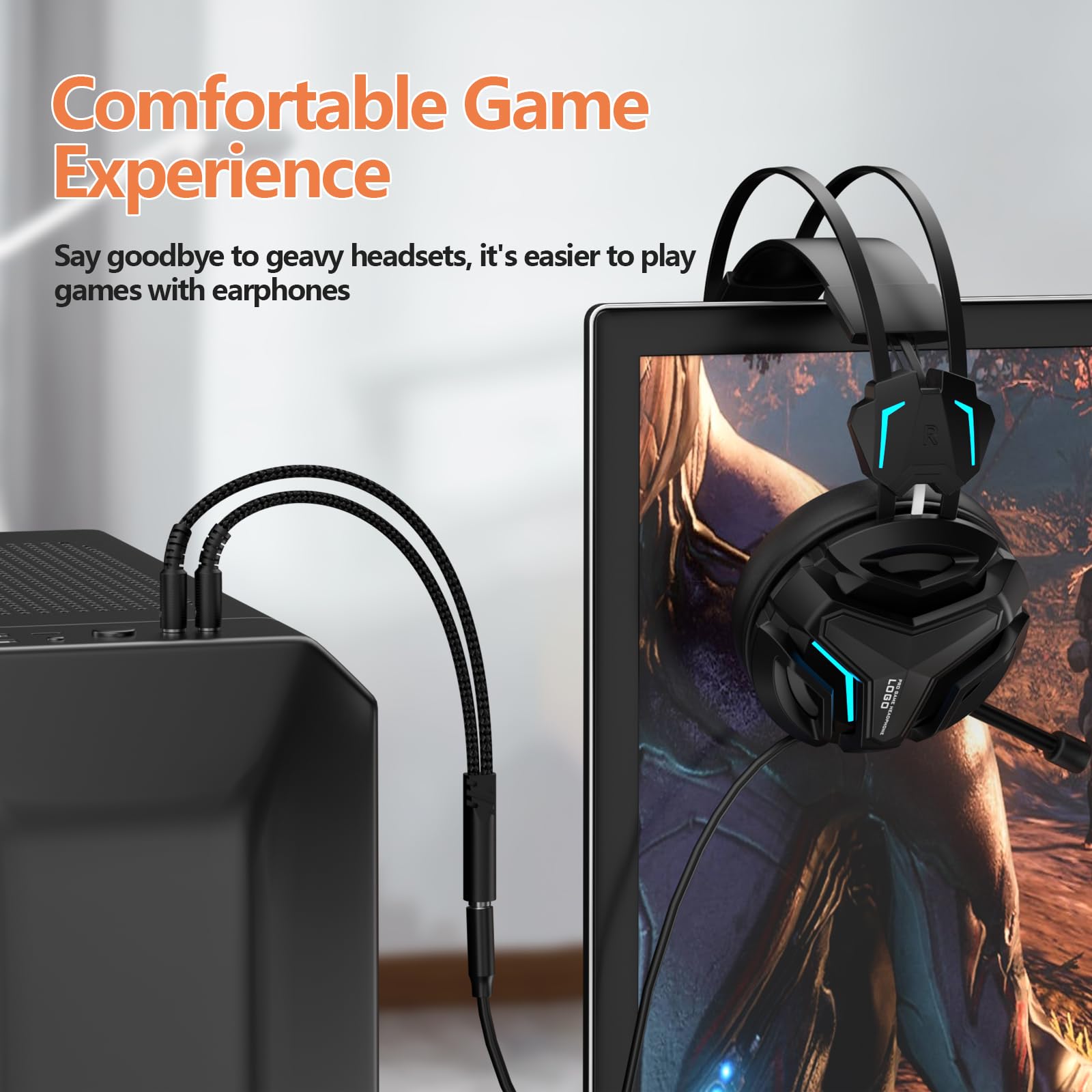KOOPAO 3.5mm Headphone Splitter with Mic - Female to Dual Male Audio Cable for Gaming Headset, PC, Laptop & Speaker - Perfect for Multiplayer Gaming, Streaming & Conference Calls