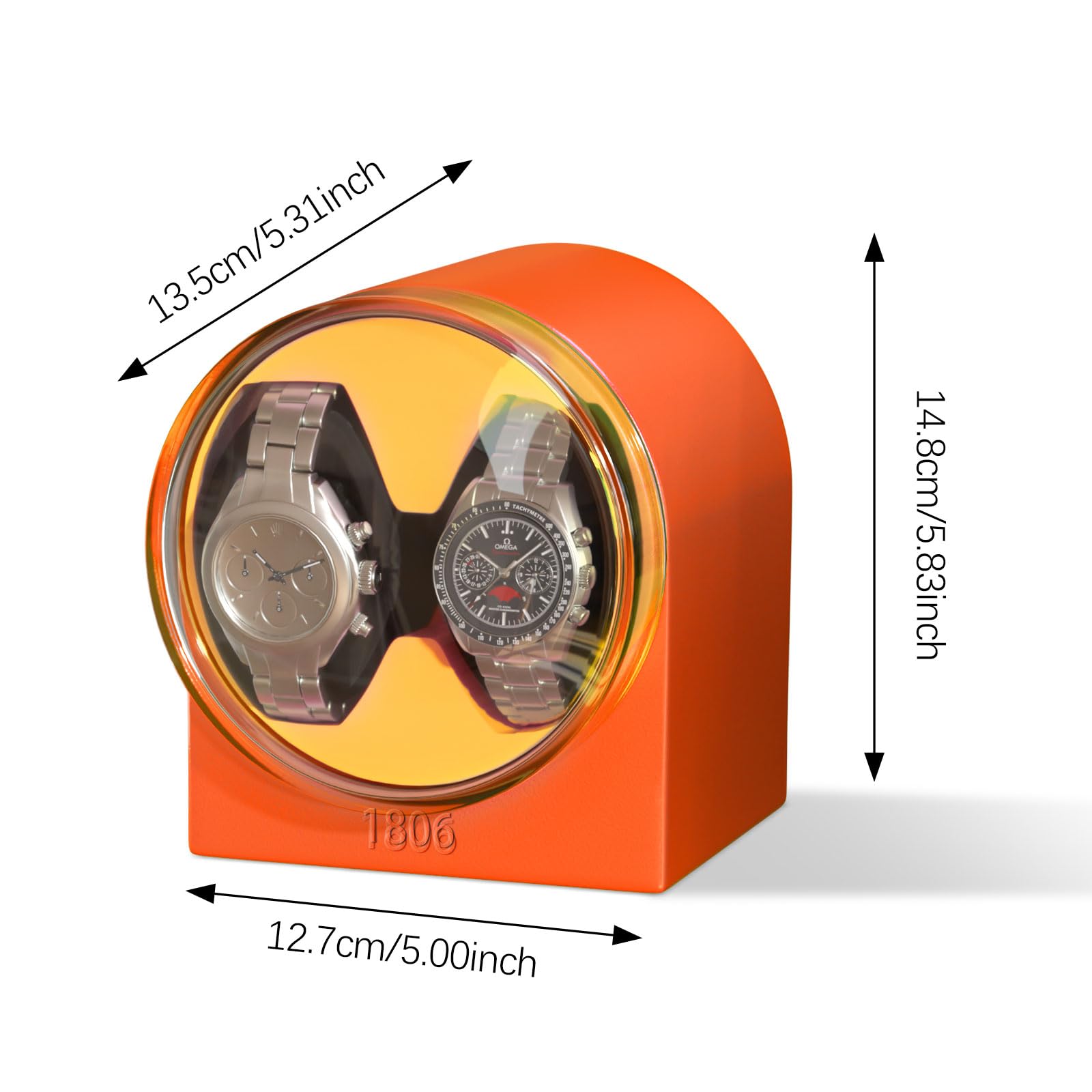 Automatic Double Watch Winder with Silent Motor - Luxury Watch Storage Case for Men & Women, Soft Flexible Watch Pillows - Perfect for Travel, Display & Watch Collection (Orange)