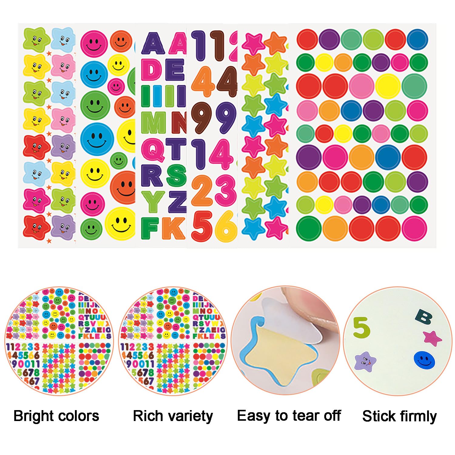 Jinpojun 30 Sheets Kids Stickers - 1385 PCS Colorful Heart, Star & Dot Self-Adhesive Stickers for Scrapbooking, DIY Crafts, Photo Albums, Gift Wrapping & Classroom Rewards - Fun Art Supplies for Children