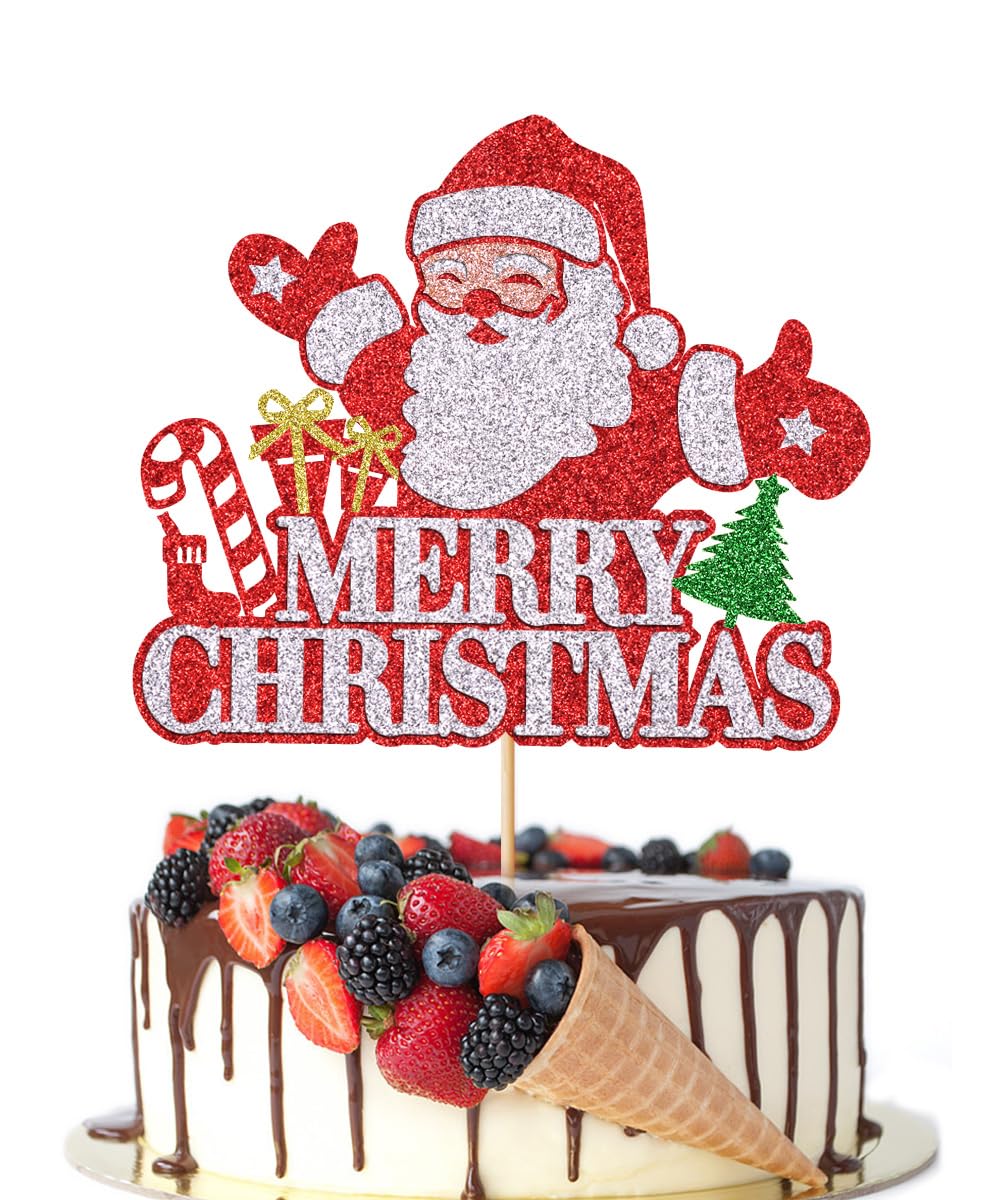 Festive Christmas Cake Topper - Glitter Red Santa Decoration for Holiday Cakes | Winter Party Supplies for Christmas & New Year Celebrations | Perfect for Birthday, Wedding, and Holiday Dessert Decorating