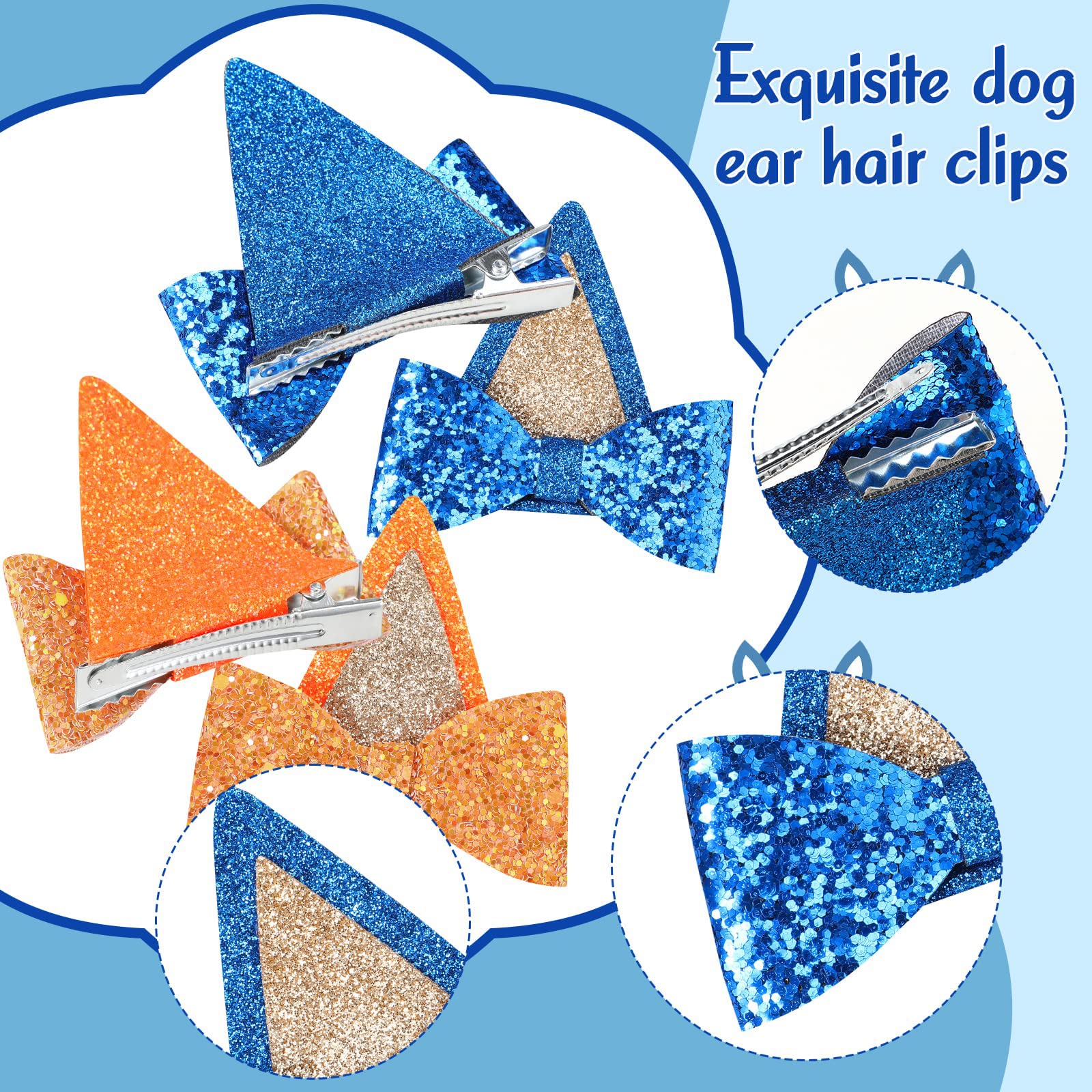 Dog Birthday Party Supplies - Blue Party Decorations with Ears & Hair Bow Clips for Kids, Boys & Girls - Halloween Costume Accessories & Animal Cosplay (4 PCS) - Perfect for Pet-Themed Parties, Dress-Up Play & Costume Events