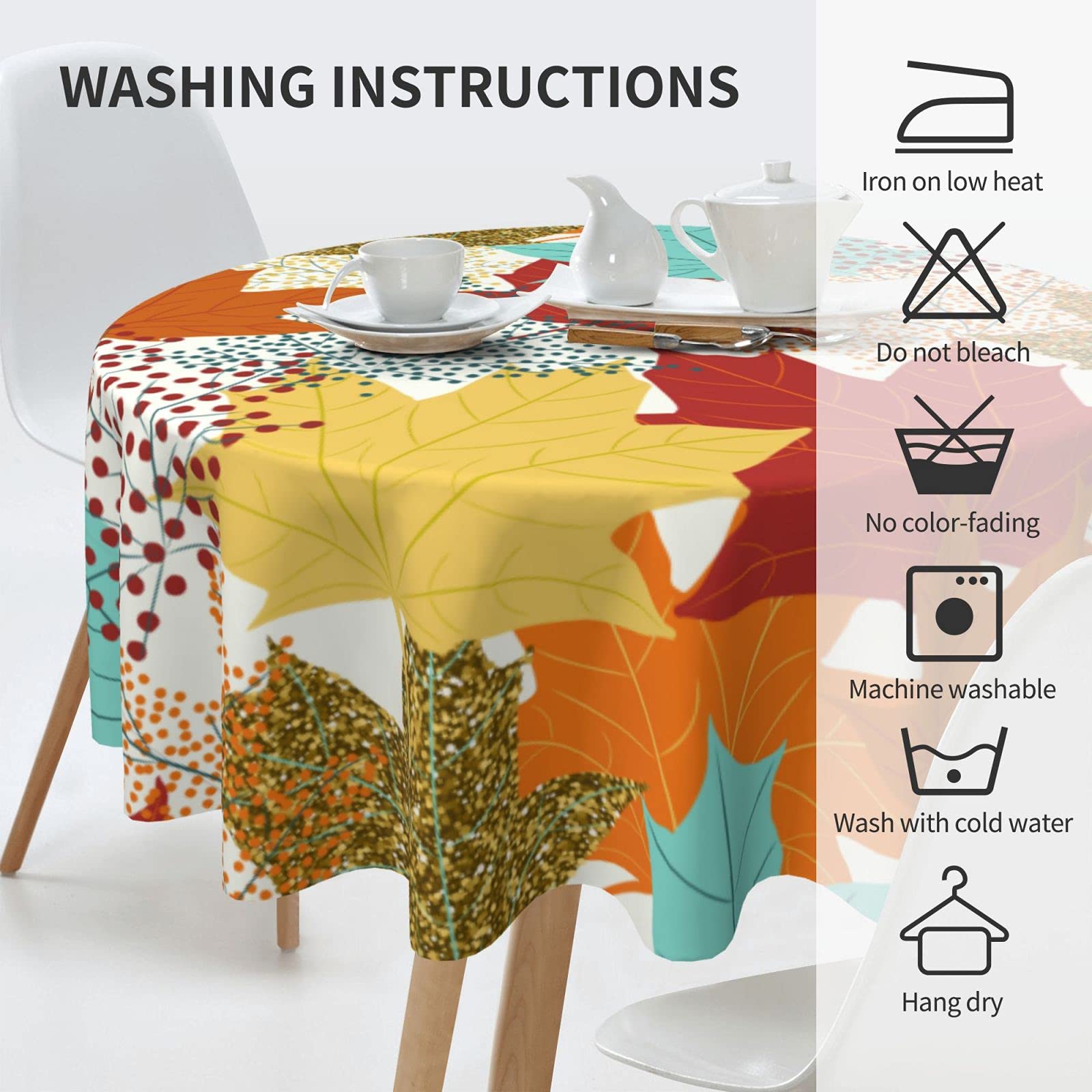 FREEHOTU 60 Inch Round Tablecloth - Thickened Washable Fall Maple Leaves Design for Kitchen, Dining, Party & Tabletop Decor | Perfect for Thanksgiving, Autumn Gatherings & Holiday Celebrations