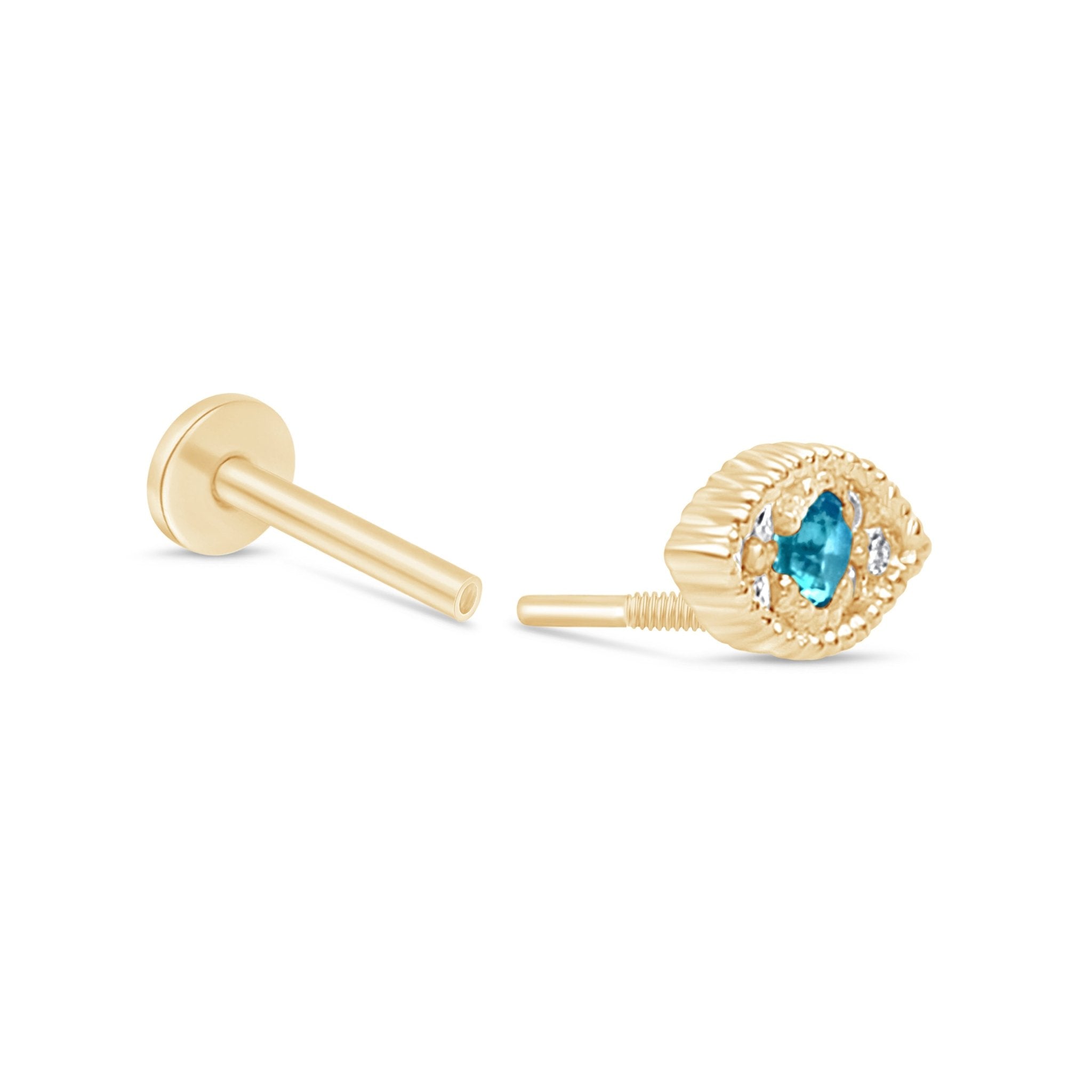 14k Yellow Gold Blue Topaz Evil Eye Stud Earrings for Women - Protection Jewelry for Everyday Wear, Gifts & Spiritual Healing