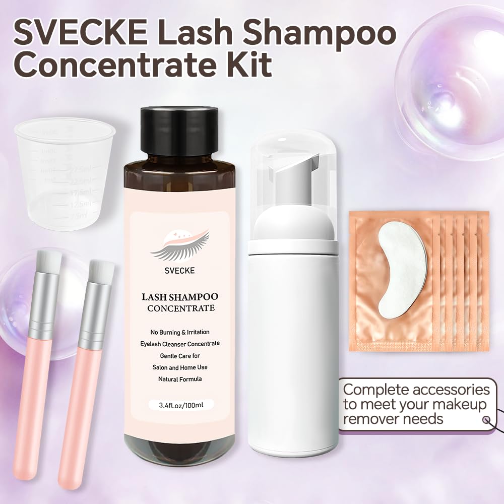 Lash Shampoo Concentrate 100ml - Oil-Free Eyelash Cleanser with Brush for Lash Extensions | Perfect for Daily Lash Care