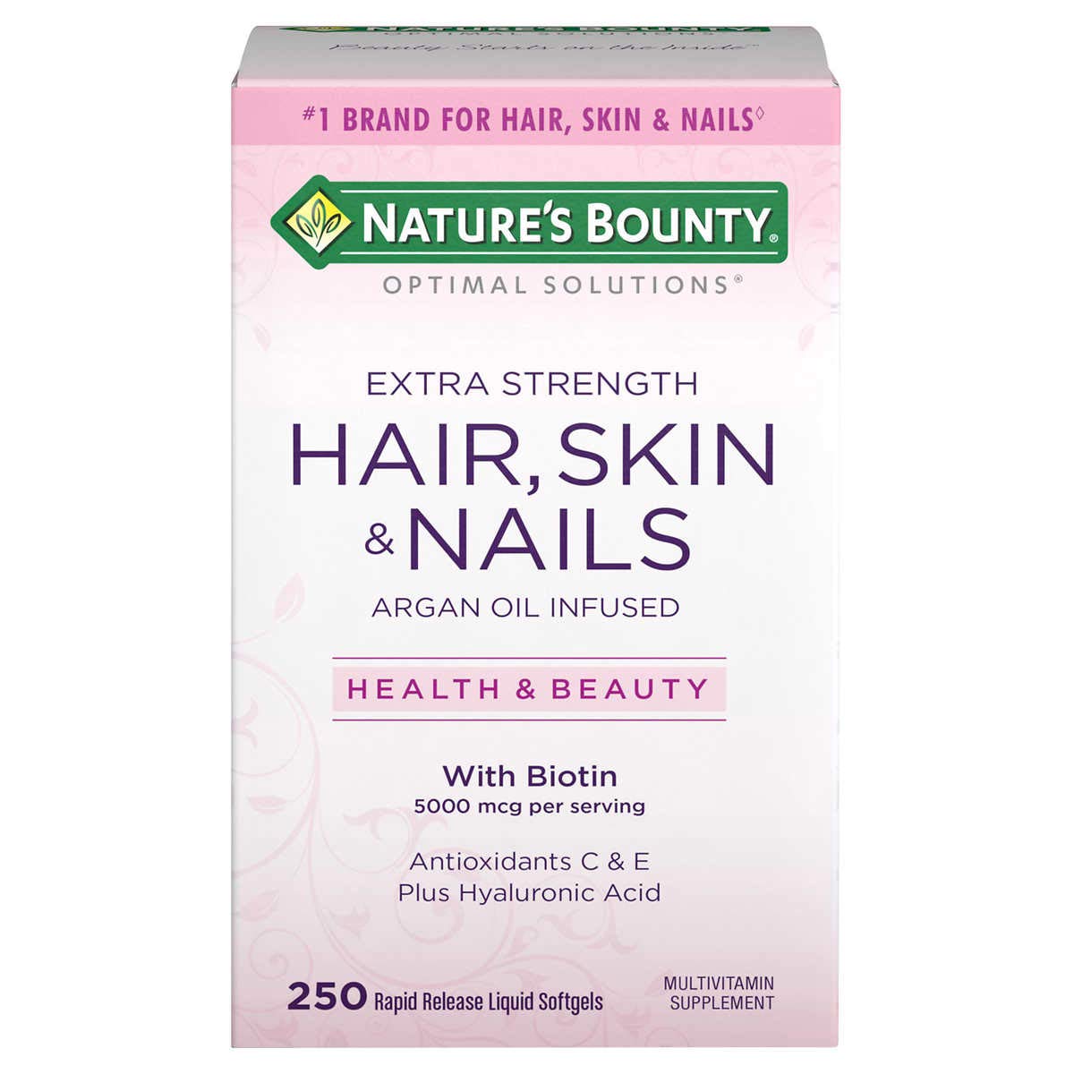Extra Strength Hair Skin & Nails Vitamins - 250 Count (2 Bottles) | Biotin Collagen Supplement for Stronger Hair Growth, Healthy Nails & Glowing Skin | Daily Beauty Support for Women & Men