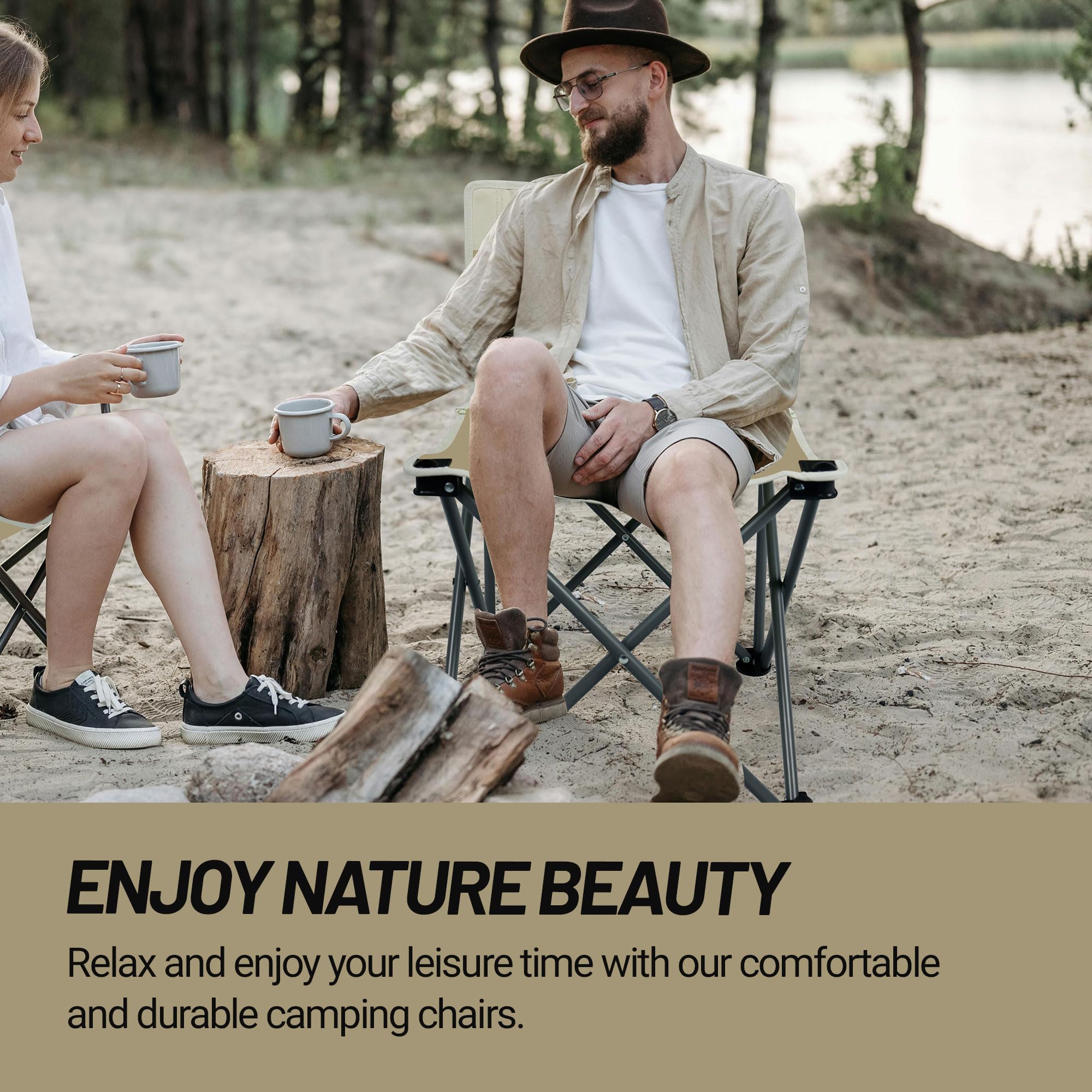 Portable Lightweight Folding Camping Chairs (2 Pack) - Compact Collapsible Outdoor Chairs for Camping, Beach, Hiking, Fishing, Picnic, Soccer & Lawn Events - Dark Moss Green & Almond Grey Backpacking Chairs for Teens & Adults