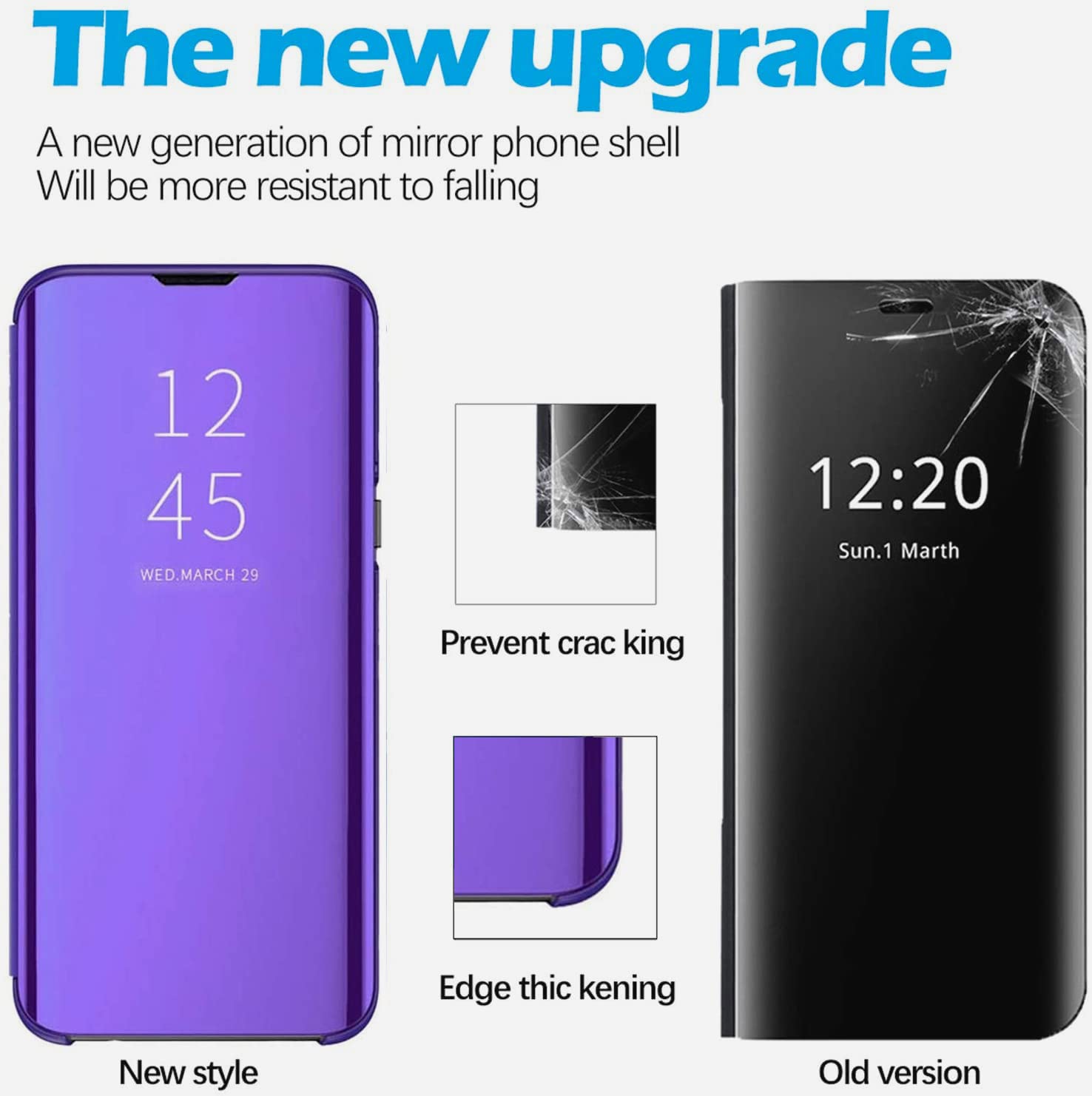 Oppo A83 Phone Case - Flip Mirror Stand Cover with Shockproof Protection, PC/PU Translucent Clear View - Purple | Perfect for Work, Travel & Daily Use