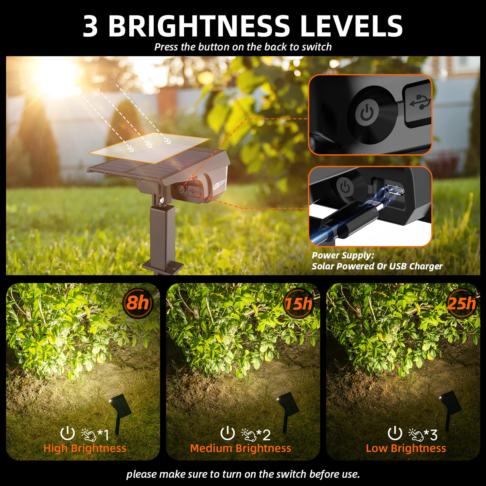 LEREKAM 40 LED Solar Spot Lights Outdoor Waterproof IP65, USB & Solar Powered Wall Lights with 3 Modes - Solar Landscape Spotlights for Garden, Yard, Porch, Pathway (4 Pack) - Perfect for Landscape Lighting, Patio Decor, and Driveway Illumination