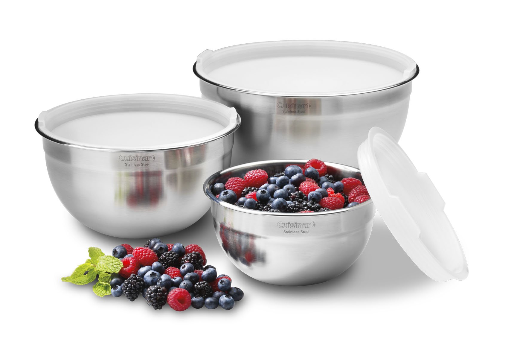 Cuisinart HM-90S 9-Speed Hand Mixer with Storage Case & 3-Piece Stainless Steel Mixing Bowls Set - Perfect for Baking, Whipping, and Mixing - White