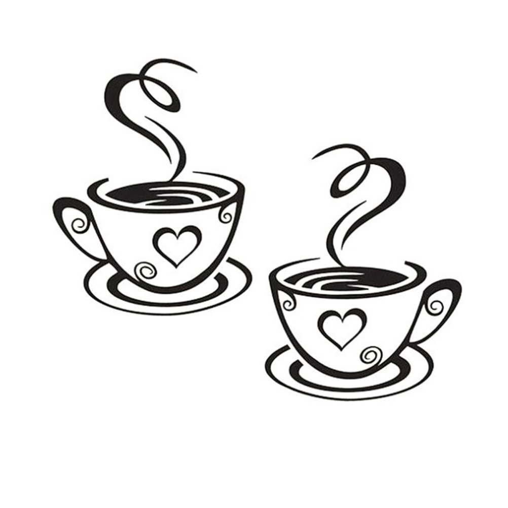 Amosfun Removable Wall Stickers - Coffee Cup Mural Decals for Living Room & Bedroom Decor | Peel and Stick Wall Art for Home, Office, Cafe