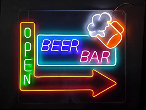 24x20 Inch Vibrant LED Neon Sign - 'New Beer Bar Open' Wall Decor Light for Bars, Pubs & Home Use | Super Bright & Eye-Catching BBO267