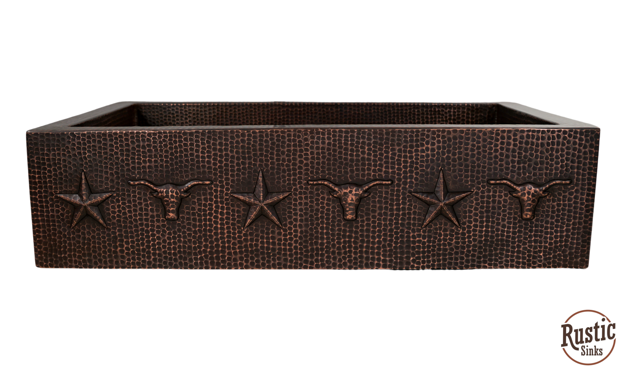 Copper Farmhouse Sink w/Barbwire, Stars & Longhorn