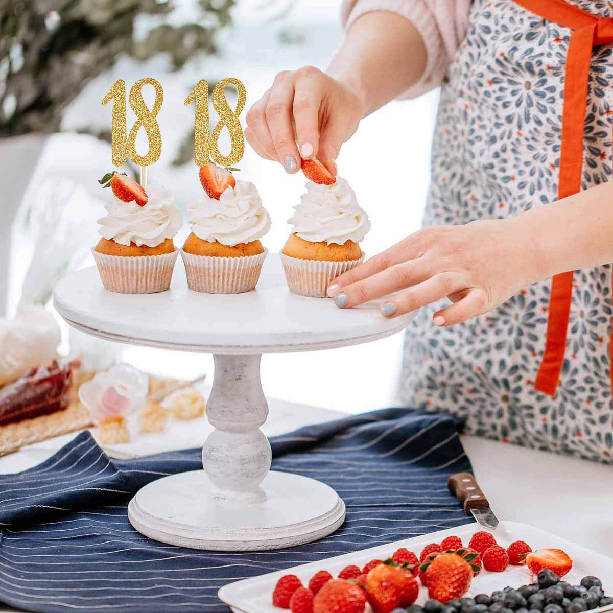 24-Pack Gold Happy 18th Birthday Cupcake Toppers with Glitter Numbers - Elegant Party Decorations for Sweet 18 Celebrations, Graduations & Milestone Birthdays