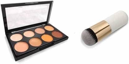 8 Shade Highlighter & Contour Concealer Palette with Foundation Brush - Professional Makeup Kit for Contouring, Highlighting & Full Face Coverage | Perfect for Daily Use, Special Occasions & Makeup Artists