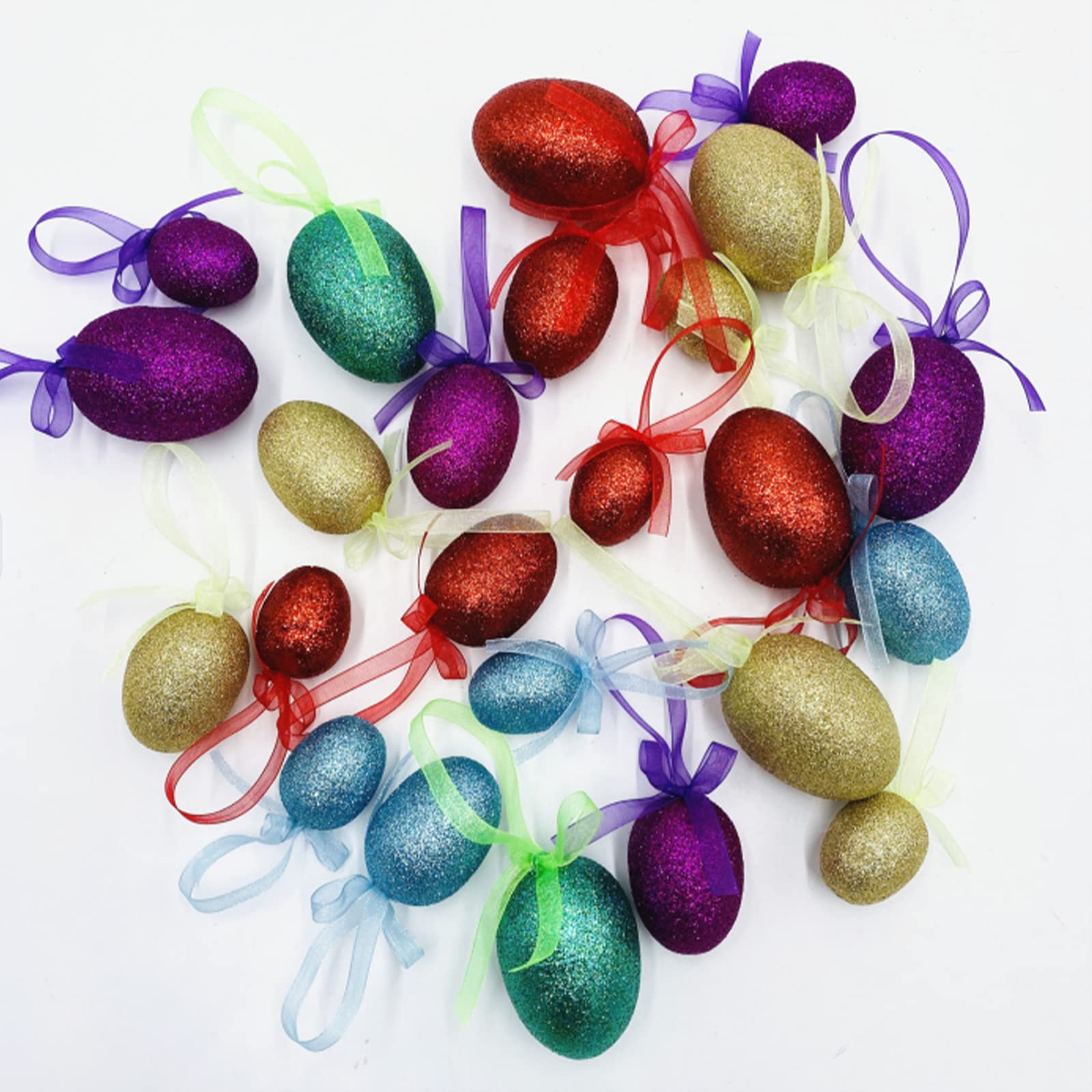 20Pcs Colorful Plastic Easter Eggs Decorations - Handmade Foam Easter Tree Ornaments for Easter Party Decor, Home, Garden & Spring Festival Decorations