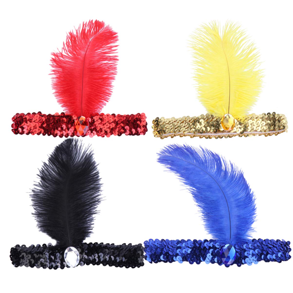 Beaupretty 4pcs Women's Flapper Headbands - Roaring 20s Gatsby Headpiece with Sequins, Vintage Hair Tiara & Costume Accessories for Women & Girls | Perfect for 1920s Themed Parties, Halloween, Cosplay & Burlesque Shows