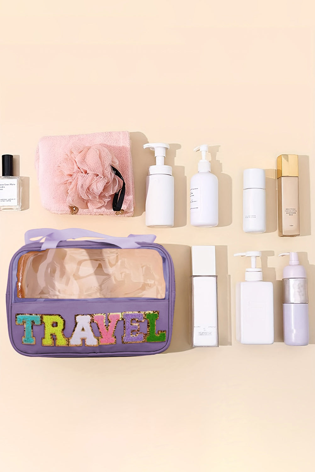 Stylish Chenille Letter Clear PVC Makeup Bag for Travel - Perfect Cosmetic Organizer for Vacation, Gym & Daily Essentials