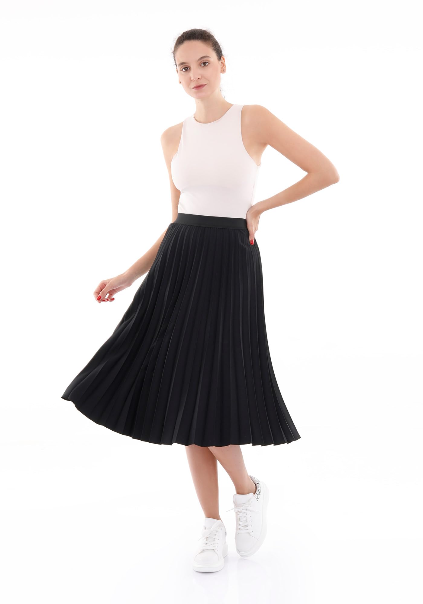 G-Line Women's Pleated Midi Skirt - High Waisted Knee Length Skirt for Work, Office & Casual Outfits | Flattering A-Line Design for Spring & Summer Fashion