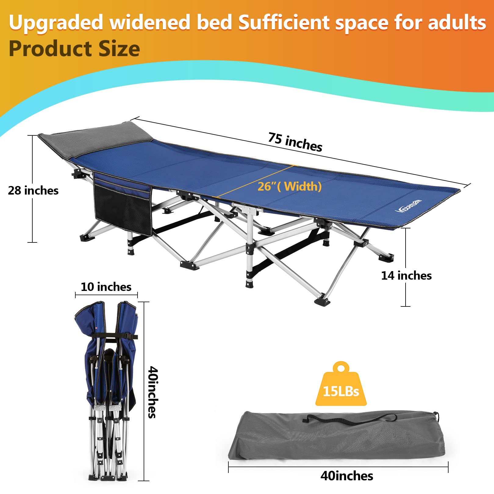 Homdox Portable Folding Camping Cot - Adjustable Reclining Chaise Lounge with Pillow for Adults - Outdoor Sleeping Cot & Lounge Chair for Camping, Beach, Pool, Patio - Perfect for Relaxing, Sunbathing & Outdoor Adventures